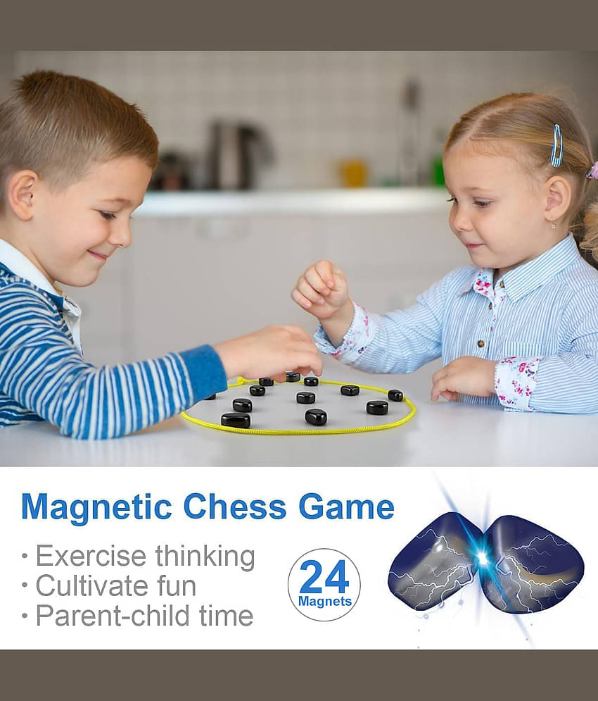 NHR 24pcs Magnetic Battle Chess Set with Magnetic Effect Using String and Stones, Educational Board Game for for Family Gathering & Travel 3 Type Magnet (24 pcs Set) (5 Rendom Design)