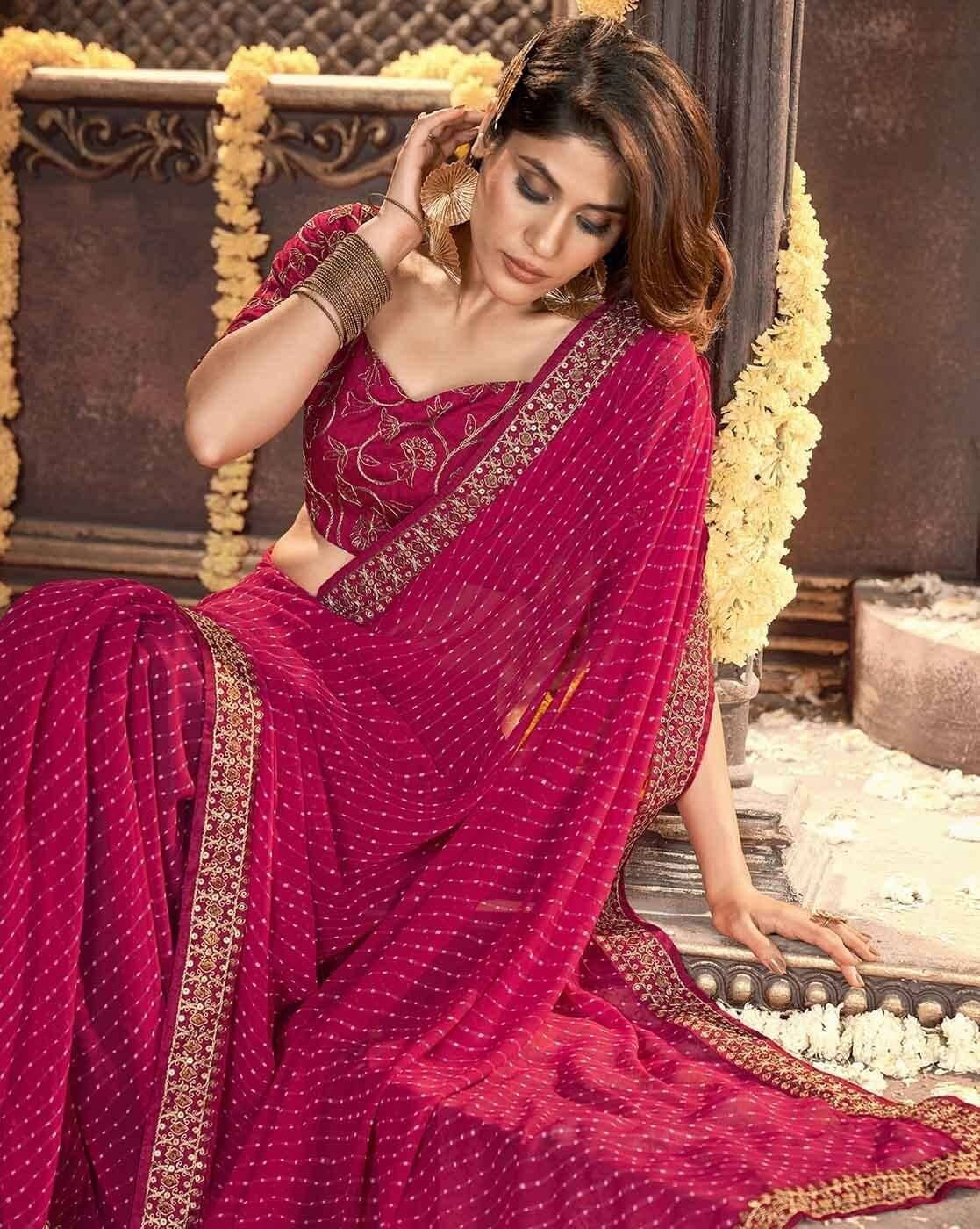 Nandini Creation Chiffon Embroidered Saree With Unstitched Blouse Piece ( Pink ) Nandini Creation Chiffon Embroidered Saree With Unstitched Blouse Piece ( Pink )