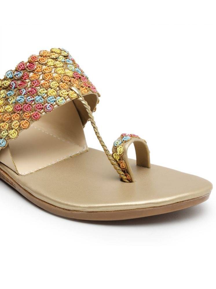     			NATSHUZ Gold Women's Flats
