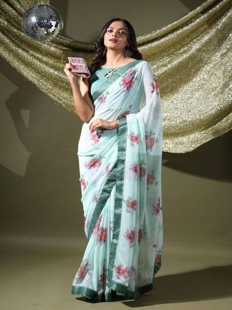     			PHORIA STYLE Chiffon Printed Saree With Unstitched Blouse Piece ( LightGreen )