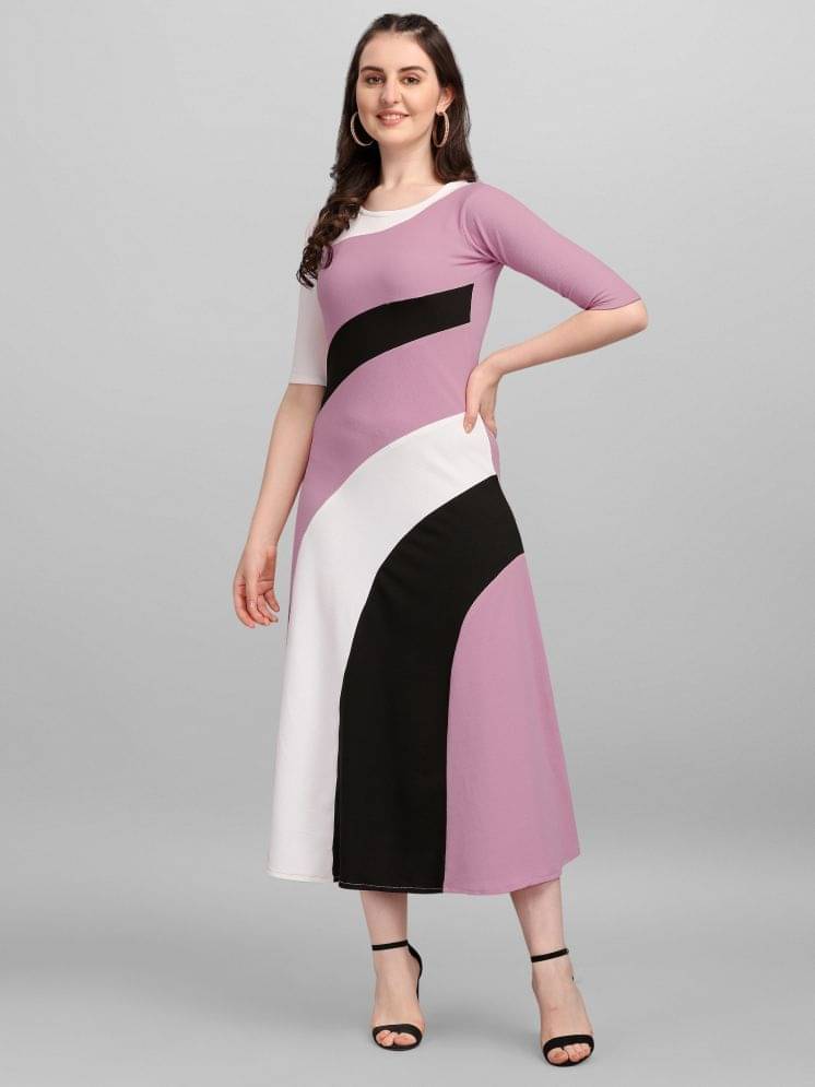 PURVAJA Women Lycra Colorblock A-line Dress ( Lavender ) PURVAJA Women Lycra Colorblock A-line Dress ( Lavender )