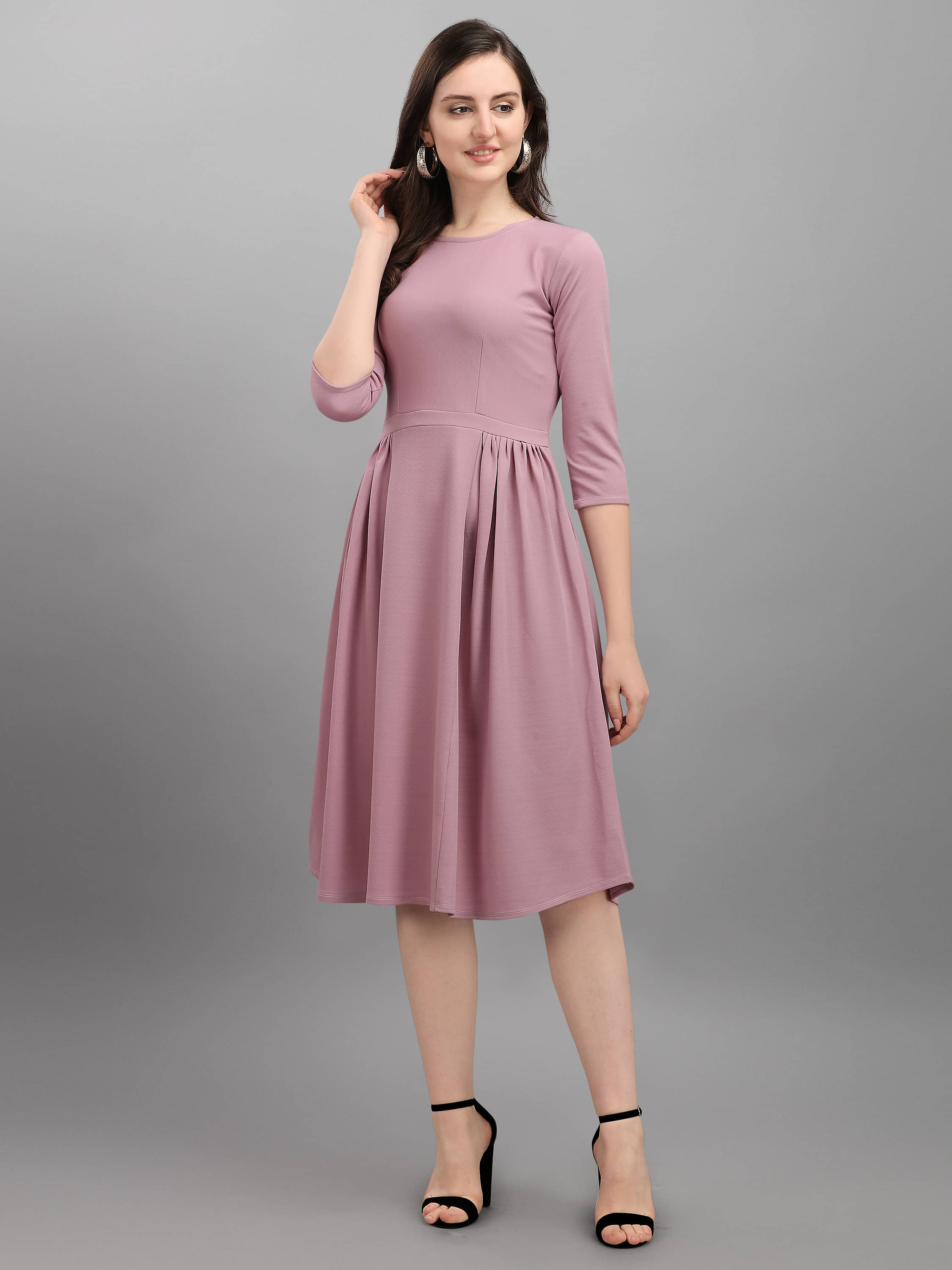 PURVAJA Women Lycra Solid A-line Dress ( Lavender )