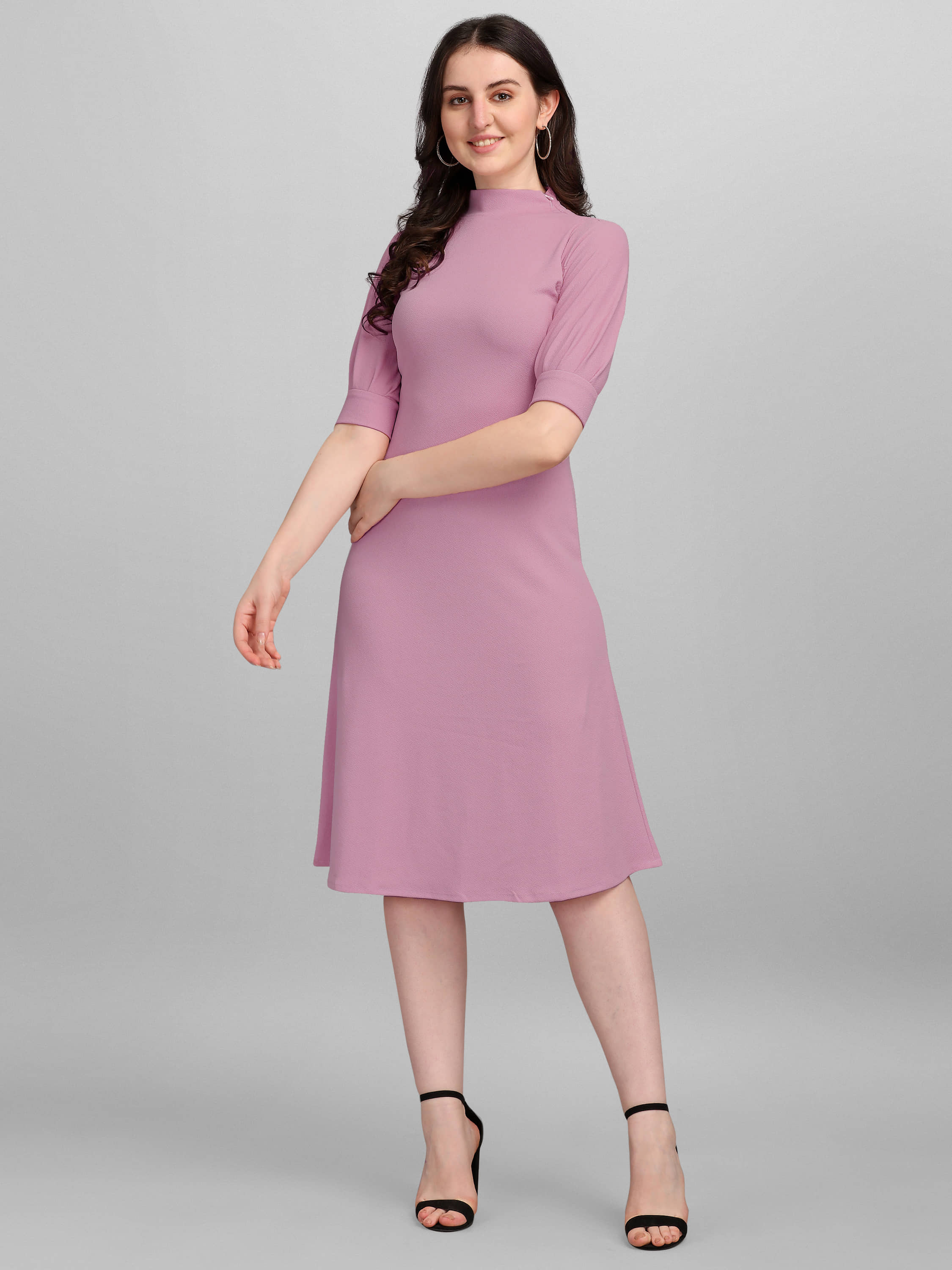 PURVAJA Women Lycra Solid A-line Dress ( Green )