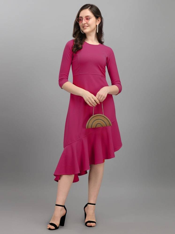 PURVAJA Women Lycra Solid Asymmetric Dress ( Pink ) PURVAJA Women Lycra Solid Asymmetric Dress ( Pink )