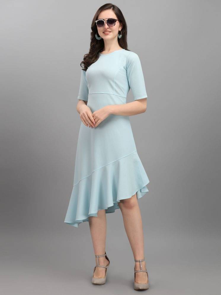     			PURVAJA Women Lycra Solid Asymmetric Dress ( Light Blue )