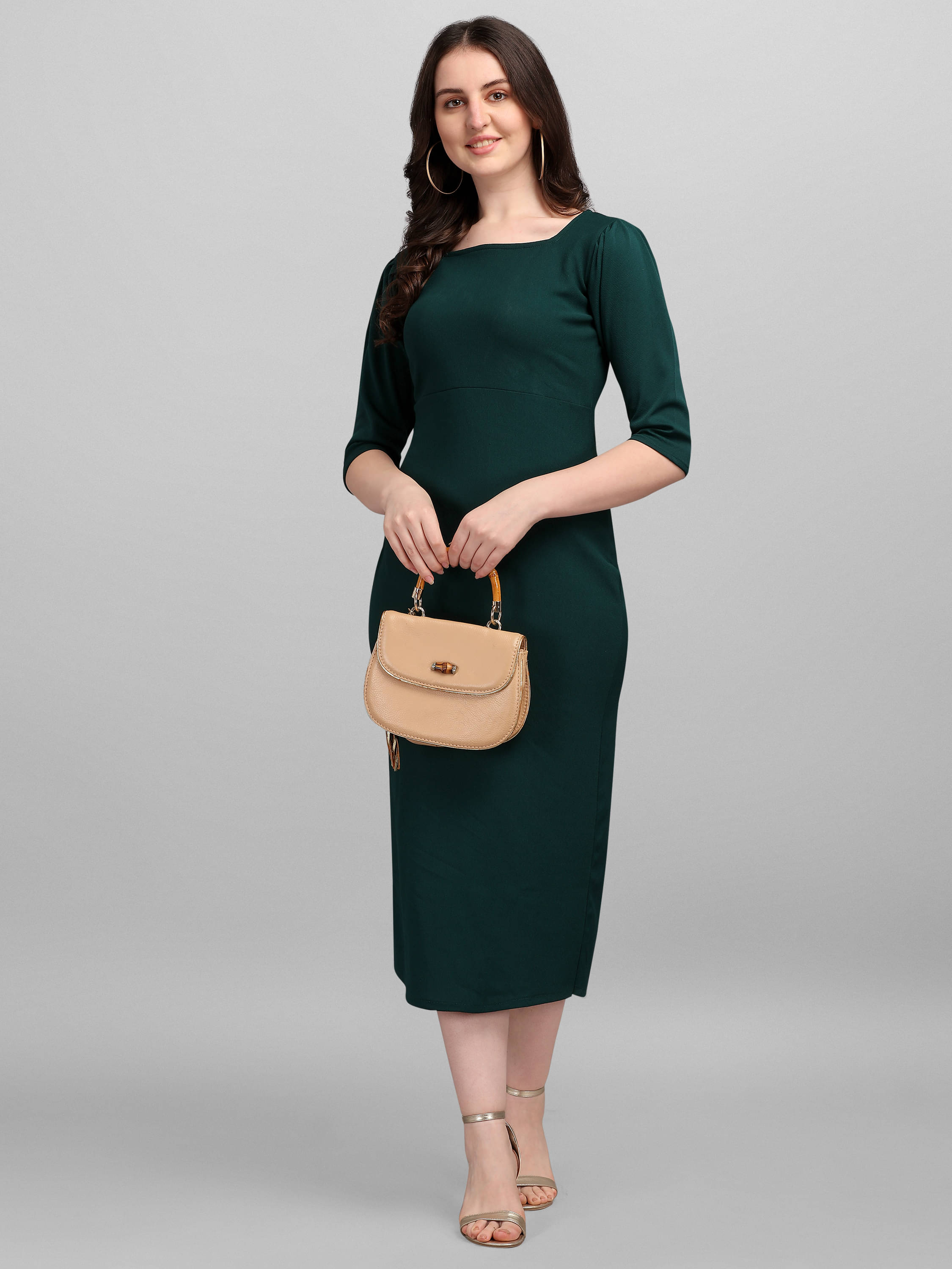 PURVAJA Women Lycra Solid Bodycon Dress ( Green )     			PURVAJA Women Lycra Solid Bodycon Dress ( Green )