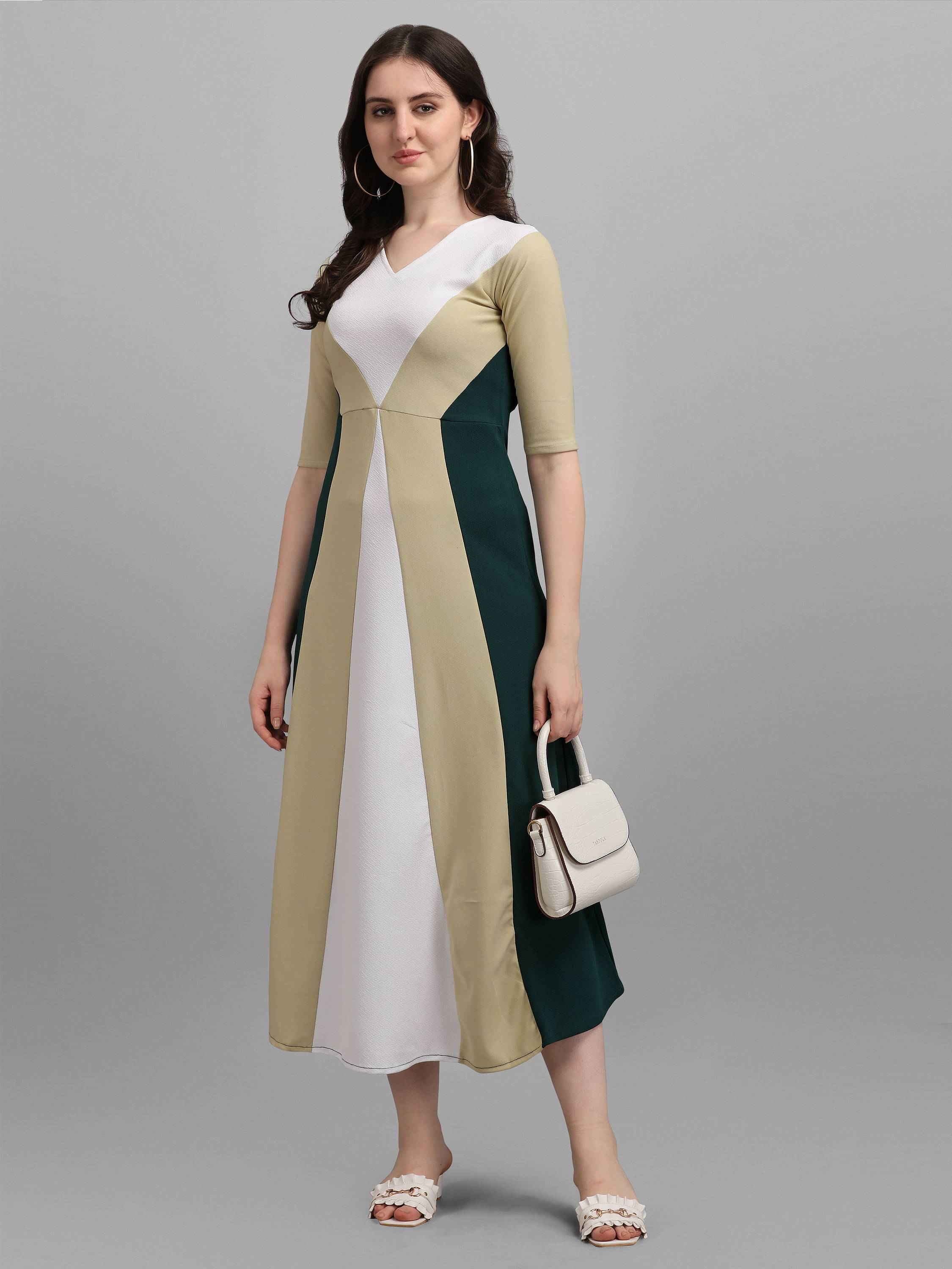 PURVAJA Lycra Striped Full Length Women's A-line Dress - Green ( Pack of 1 ) PURVAJA Lycra Striped Full Length Women's A-line Dress - Green ( Pack of 1 )
