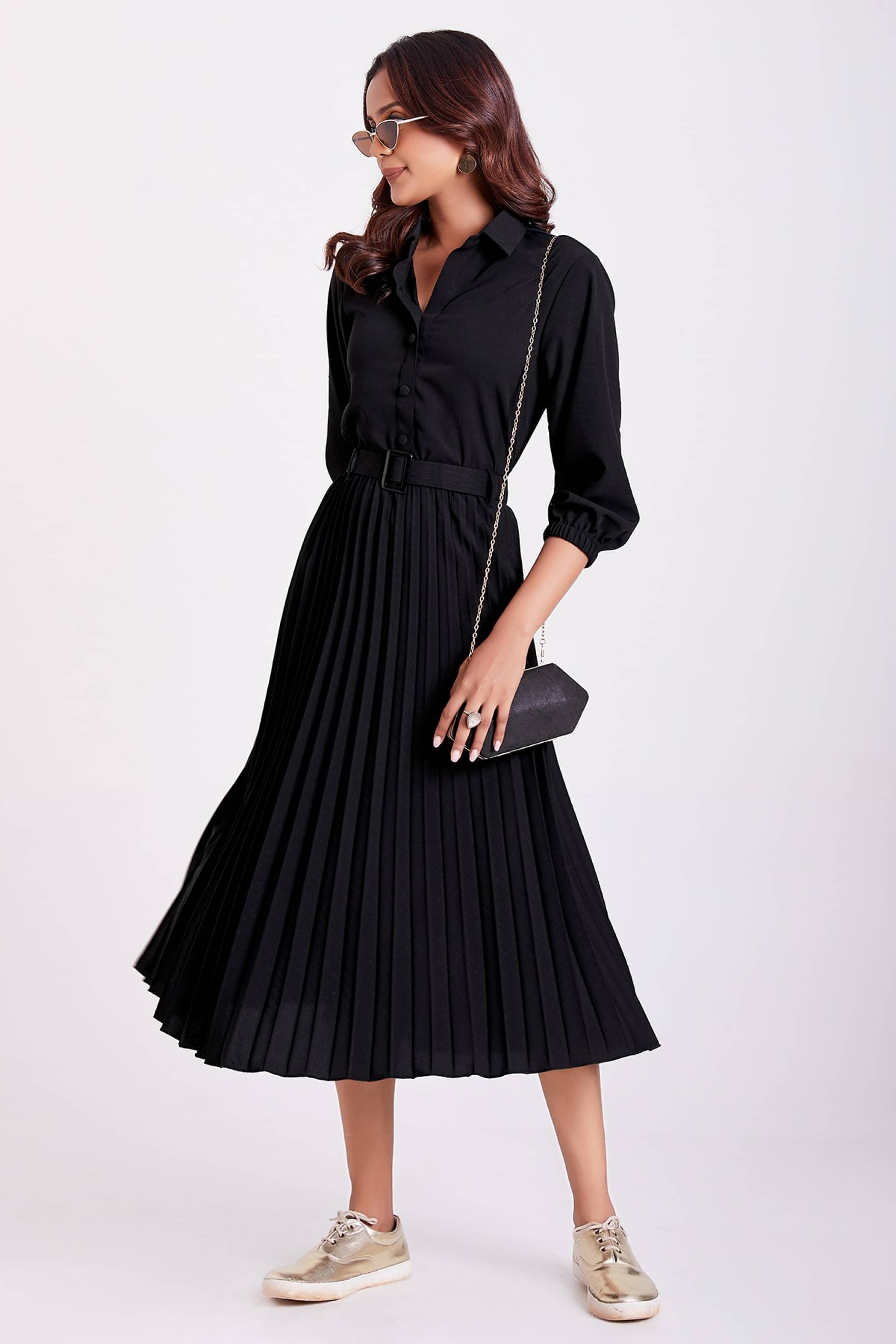     			RAIYANI FASHION Women Polyester Solid Fit & Flare Dress ( Black )