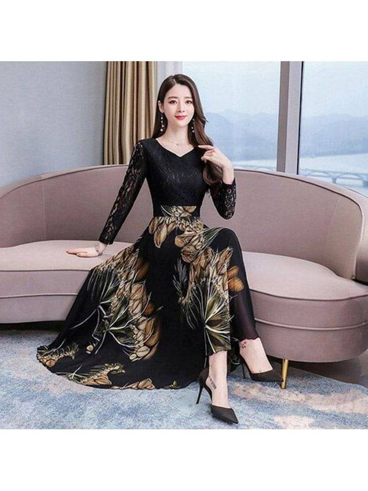 Raabta Fashion Women Georgette Printed Fit & Flare Dress ( Brown )     			Raabta Fashion Women Georgette Printed Fit & Flare Dress ( Brown )