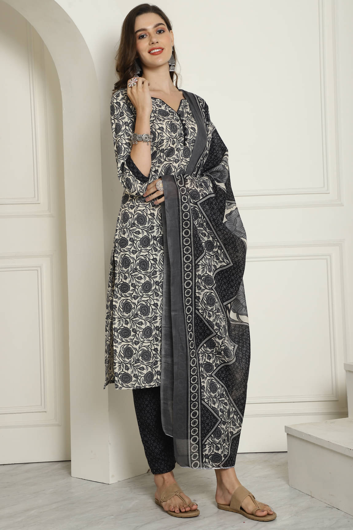 Rajnandini Cotton Blend Printed Kurti With Pants Women's Stitched Salwar Suit - Multicolor ( Pack of 1 ) Rajnandini Cotton Blend Printed Kurti With Pants Women's Stitched Salwar Suit - Multicolor ( Pack of 1 )