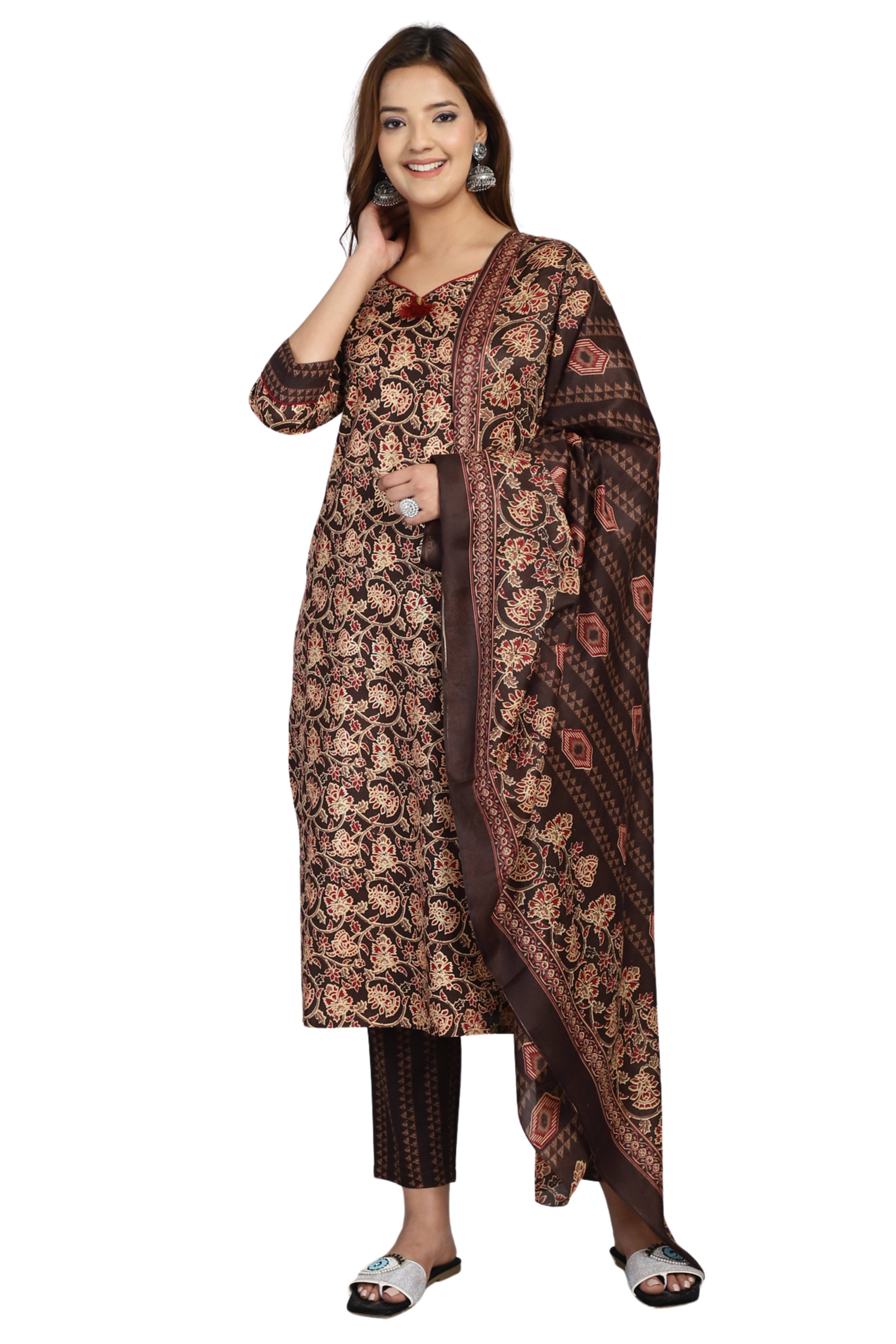     			Rajnandini Cotton Blend Printed Kurti With Pants Women's Stitched Salwar Suit - Multicolor ( Pack of 1 )