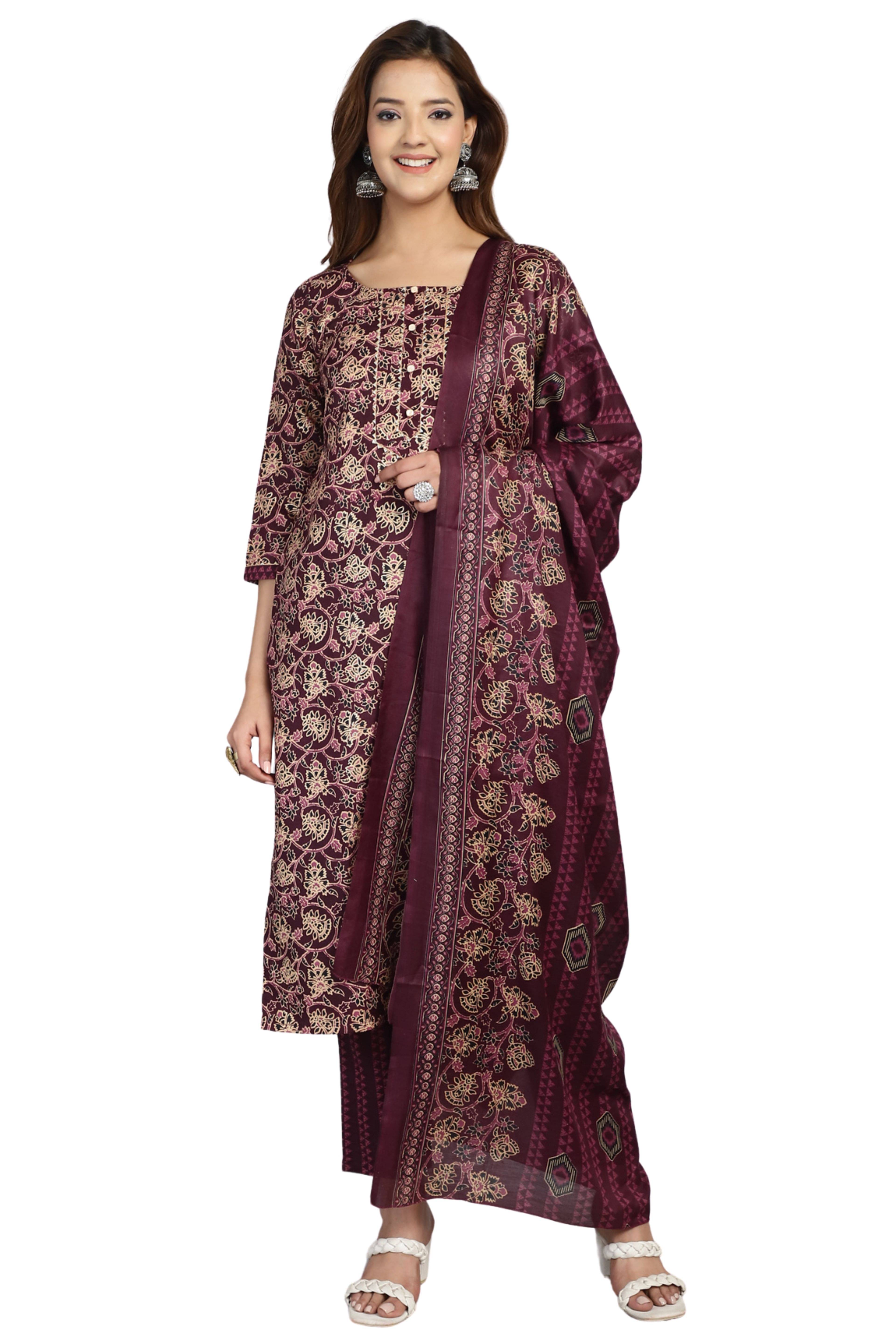 Rajnandini Cotton Blend Printed Kurti With Pants Women's Stitched Salwar Suit - Multicolor ( Pack of 1 ) Rajnandini Cotton Blend Printed Kurti With Pants Women's Stitched Salwar Suit - Multicolor ( Pack of 1 )