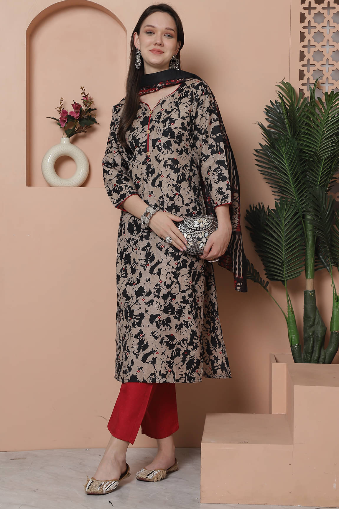Rajnandini Cotton Blend Printed Kurti With Pants Women's Stitched Salwar Suit - Multicolor ( Pack of 1 ) Rajnandini Cotton Blend Printed Kurti With Pants Women's Stitched Salwar Suit - Multicolor ( Pack of 1 )