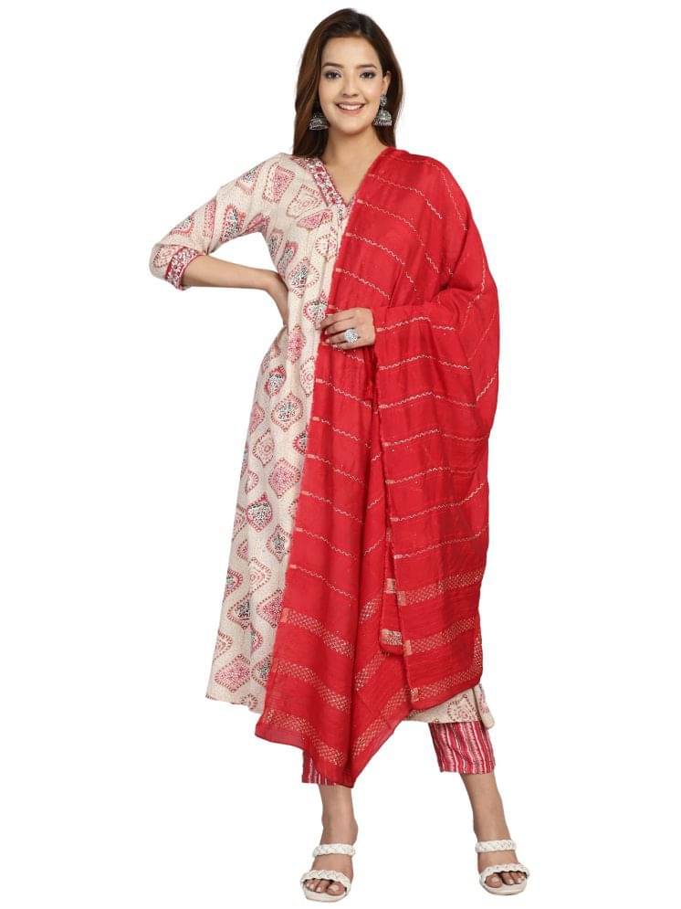     			Rajnandini Cotton Printed Kurti With Pants Women's Stitched Salwar Suit - Multicolor ( Pack of 1 )