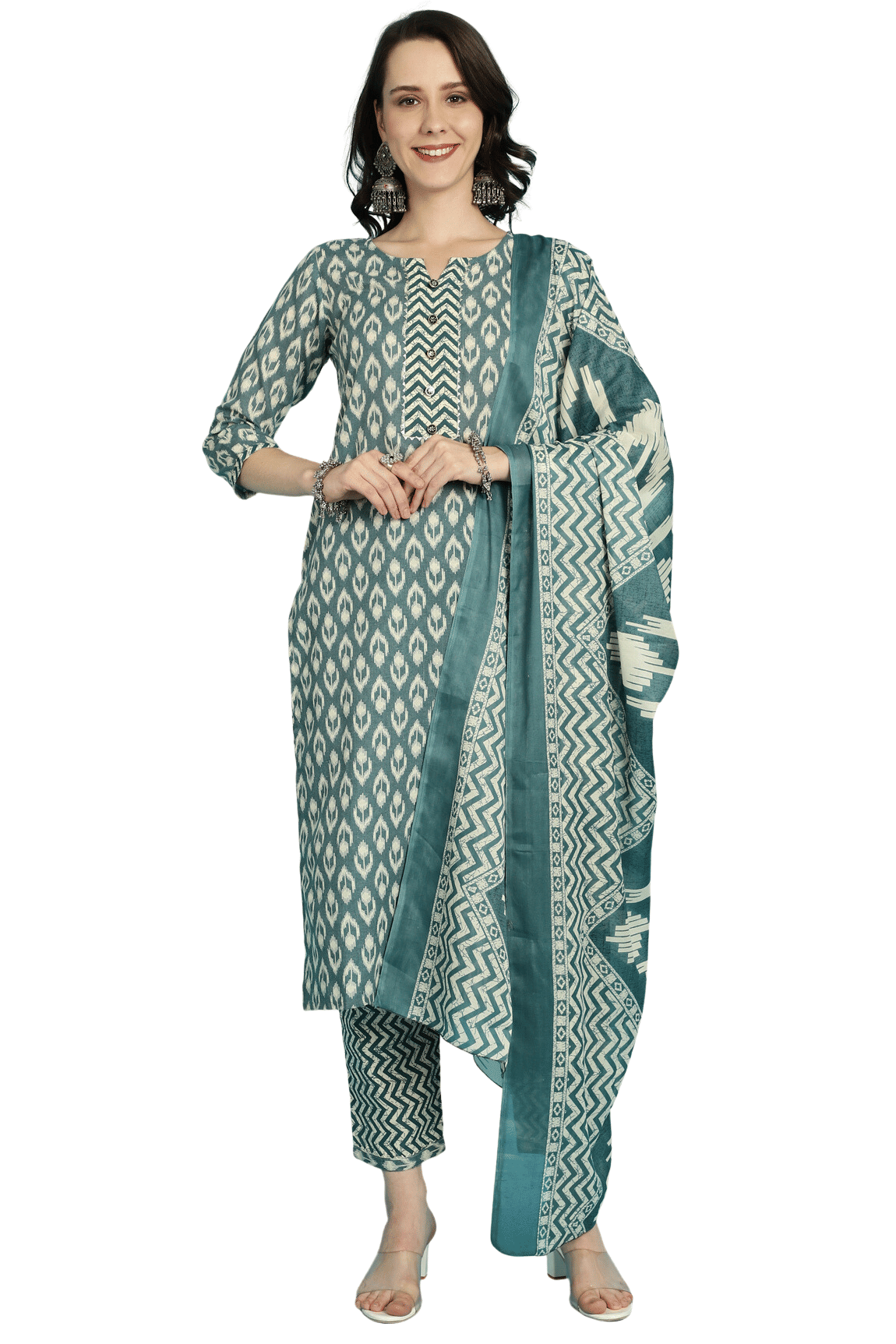     			Rajnandini Cotton Printed Kurti With Pants Women's Stitched Salwar Suit - Green ( Pack of 1 )
