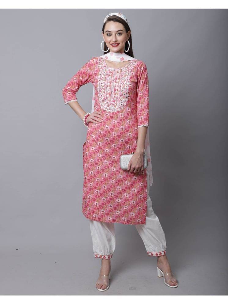 Rajnandini Cotton Printed Kurti With Pants Women's Stitched Salwar Suit - Pink ( Pack of 1 )     			Rajnandini Cotton Printed Kurti With Pants Women's Stitched Salwar Suit - Pink ( Pack of 1 )