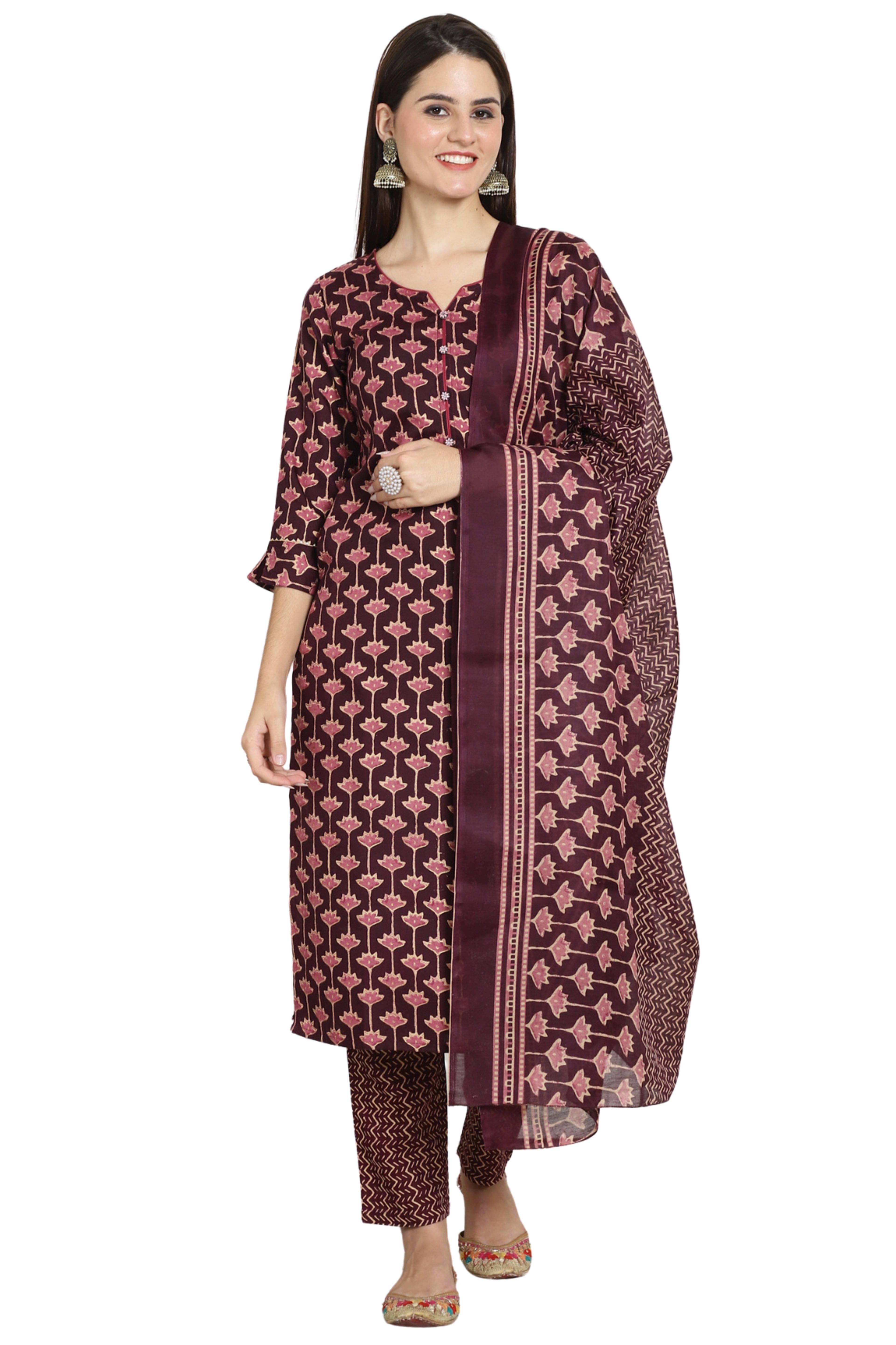     			Rajnandini Cotton Printed Kurti With Pants Women's Stitched Salwar Suit - Multicolor ( Pack of 1 )