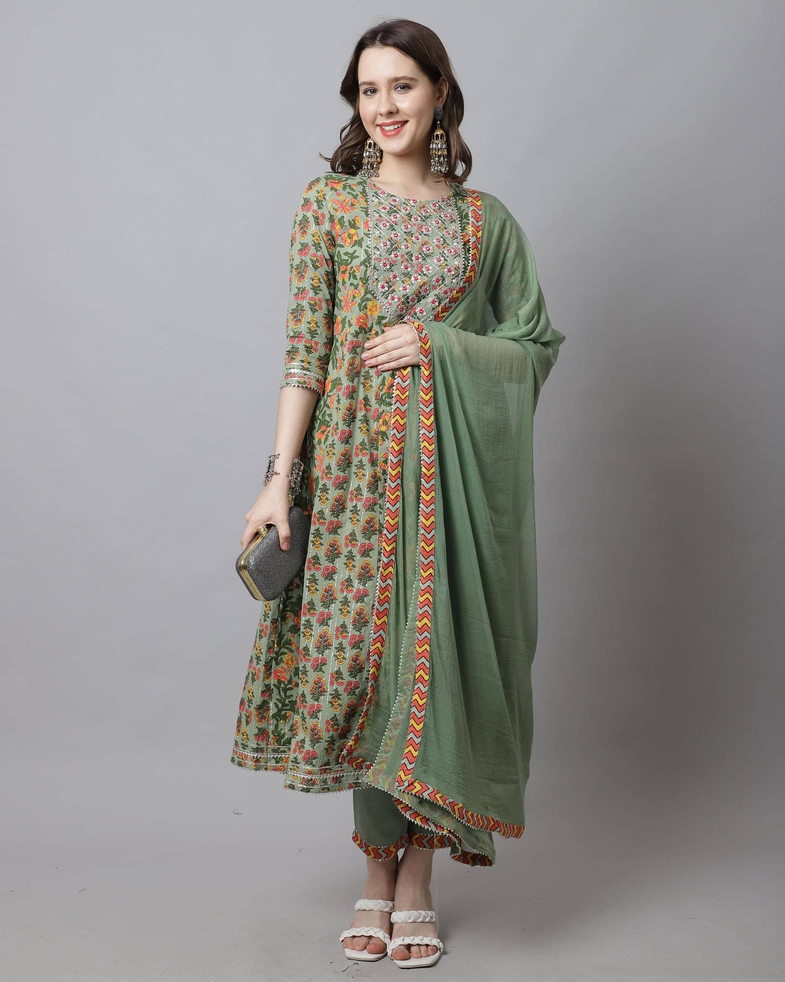     			Rajnandini Cotton Printed Kurti With Pants Women's Stitched Salwar Suit - Green ( Pack of 1 )