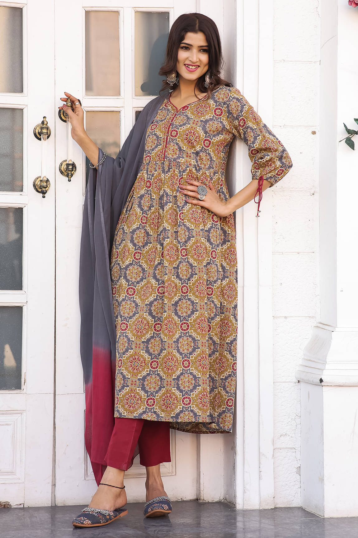     			Rajnandini Cotton Printed Kurti With Pants Women's Stitched Salwar Suit - Multicolor ( Pack of 1 )