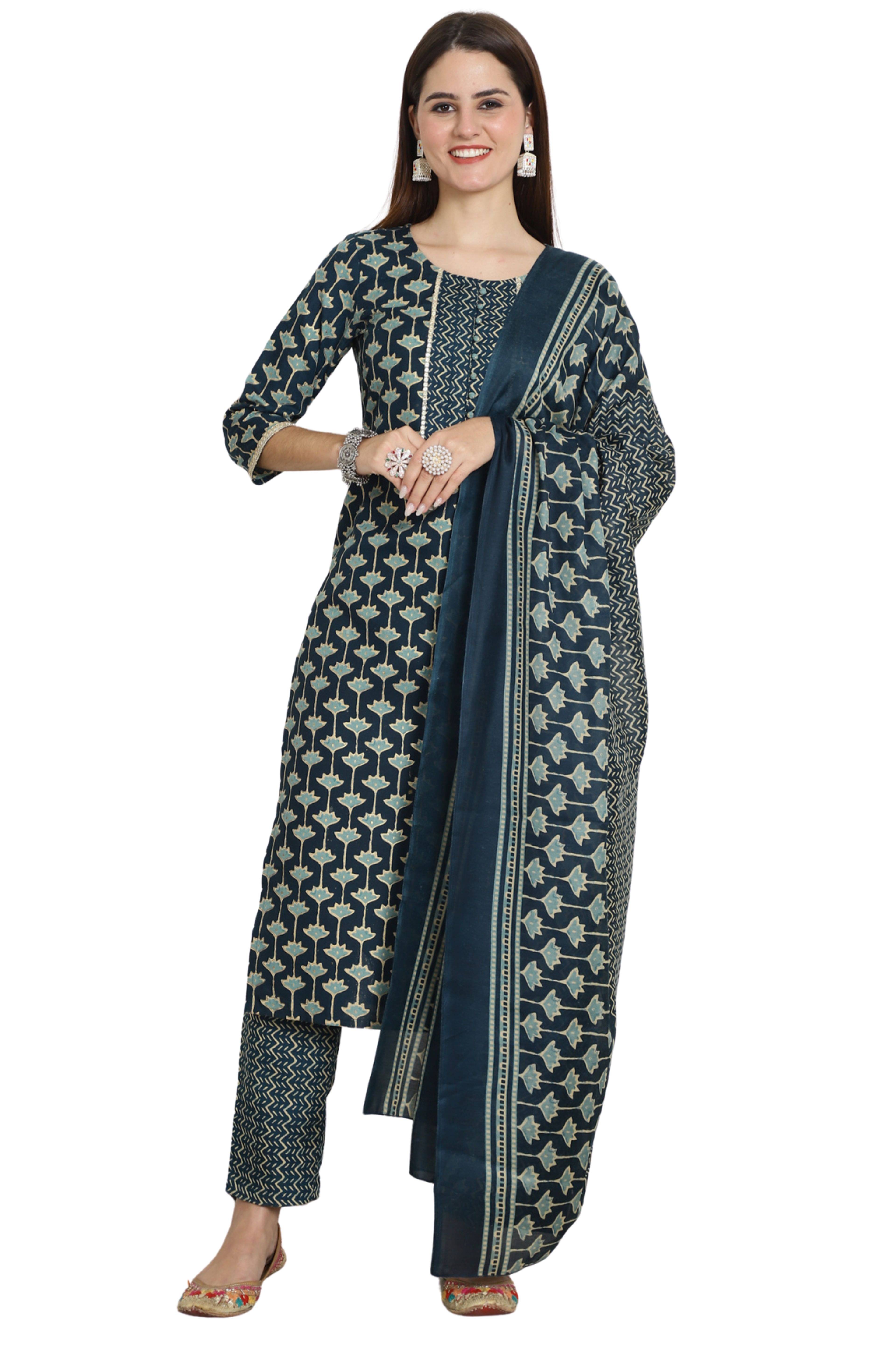 Rajnandini Cotton Printed Kurti With Pants Women's Stitched Salwar Suit - Multicolor ( Pack of 1 ) Rajnandini Cotton Printed Kurti With Pants Women's Stitched Salwar Suit - Multicolor ( Pack of 1 )