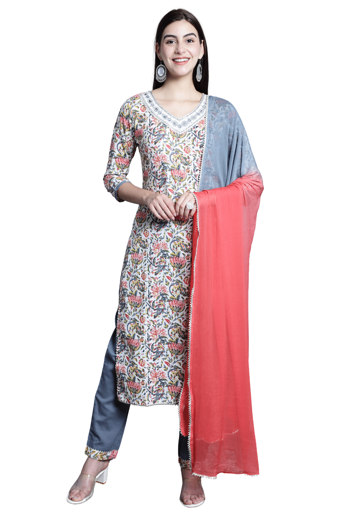     			Rajnandini Cotton Printed Kurti With Pants Women's Stitched Salwar Suit - White ( Pack of 1 )