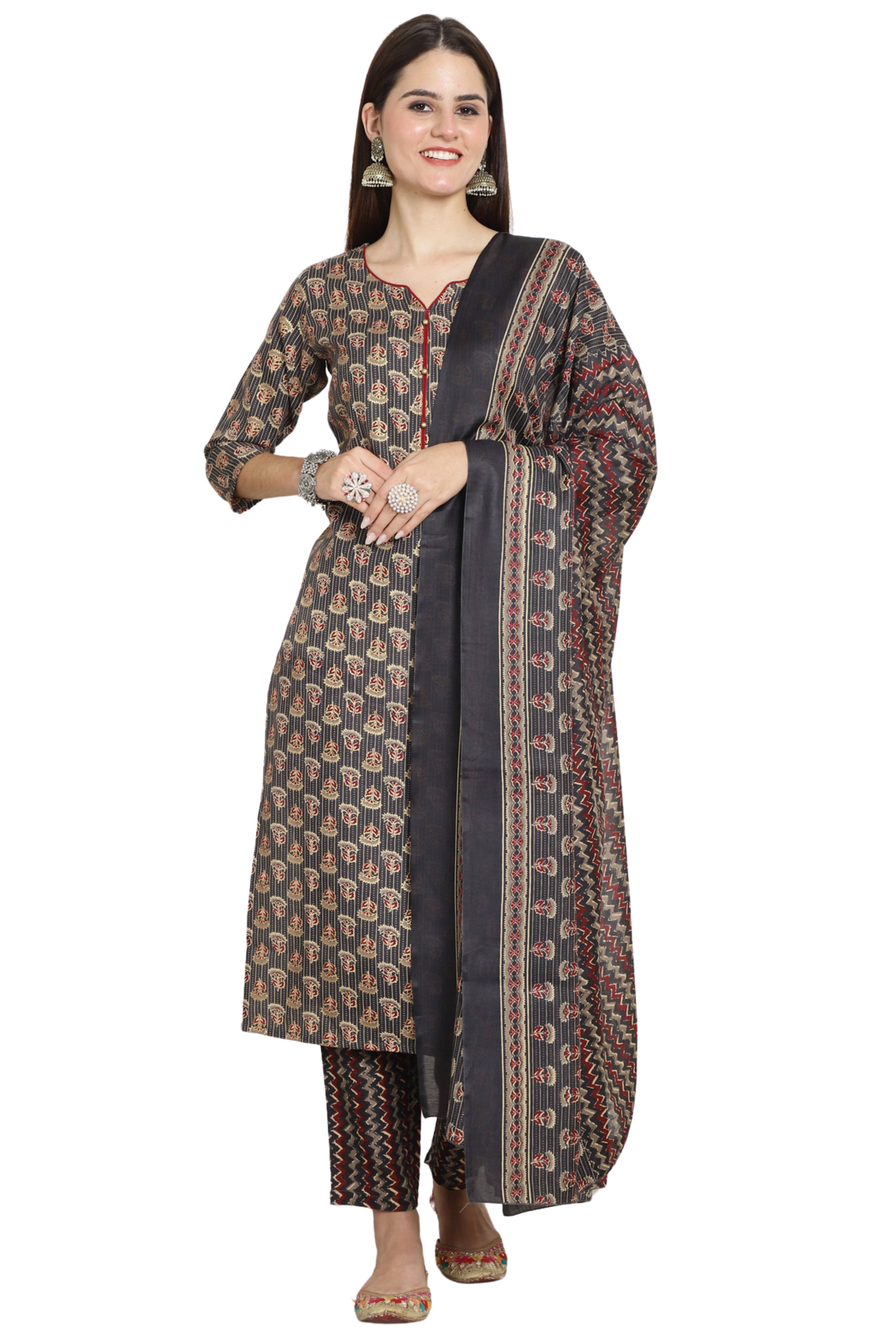    			Rajnandini Cotton Printed Kurti With Pants Women's Stitched Salwar Suit - Multicolor ( Pack of 1 )