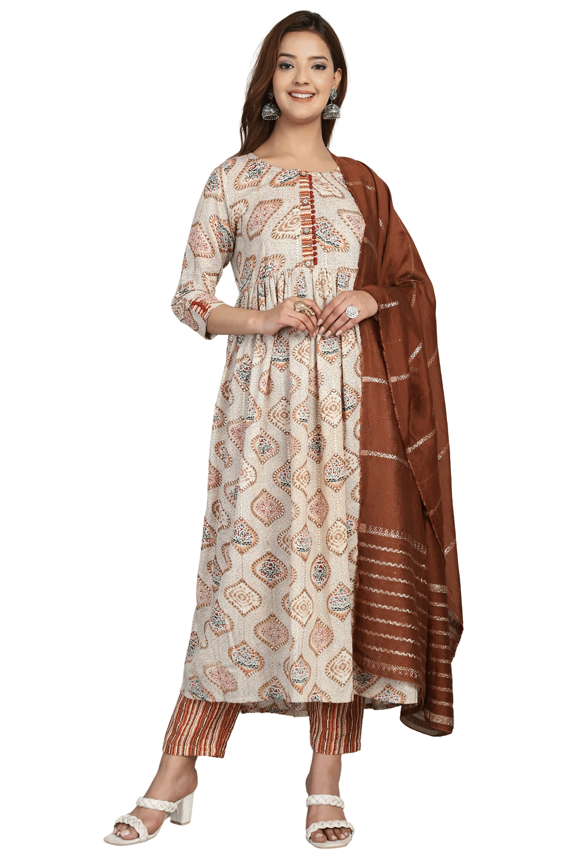     			Rajnandini Cotton Printed Kurti With Pants Women's Stitched Salwar Suit - Multicolor ( Pack of 1 )