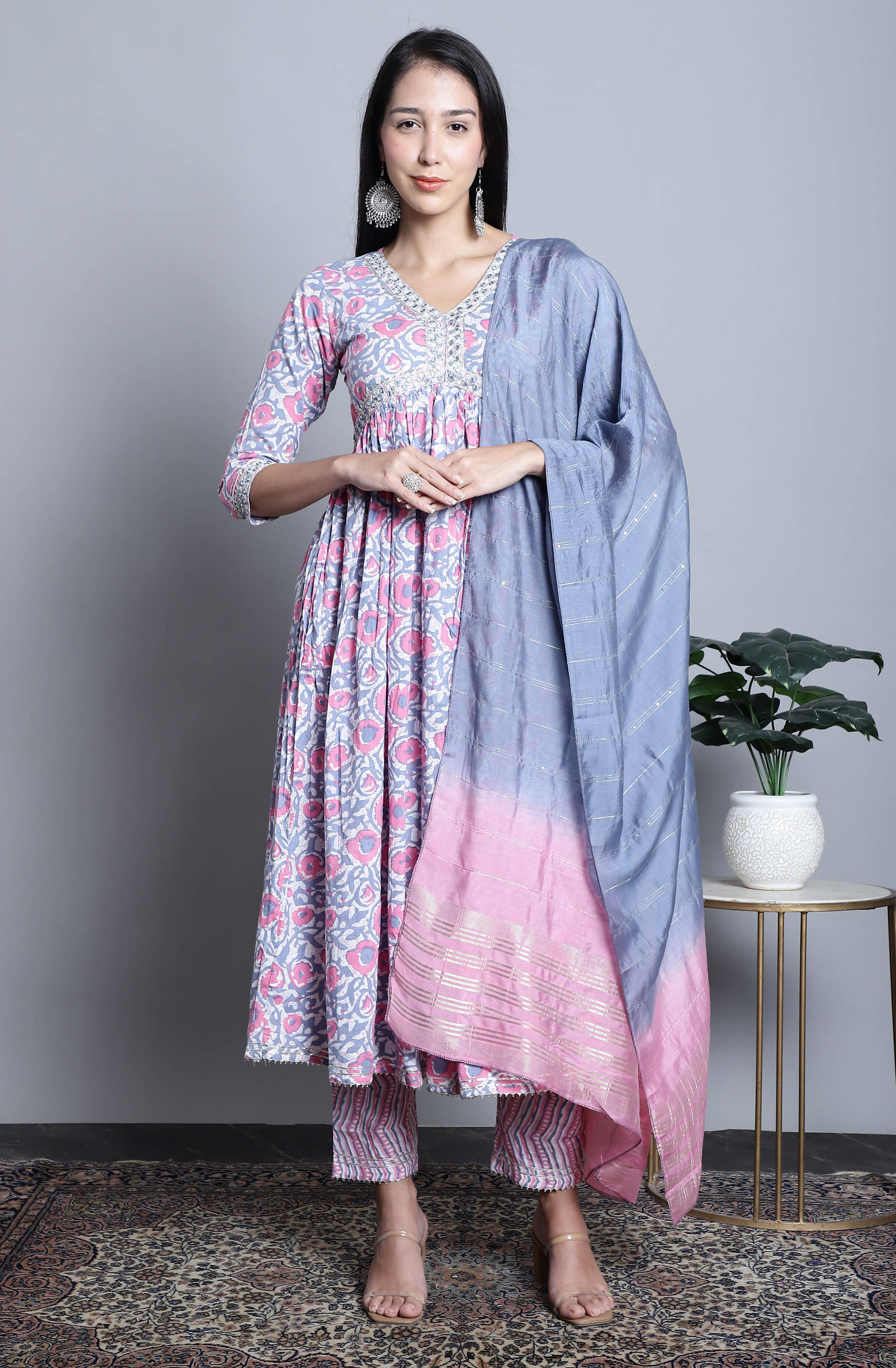     			Rajnandini Cotton Printed Kurti With Pants Women's Stitched Salwar Suit - Multicolor ( Pack of 1 )