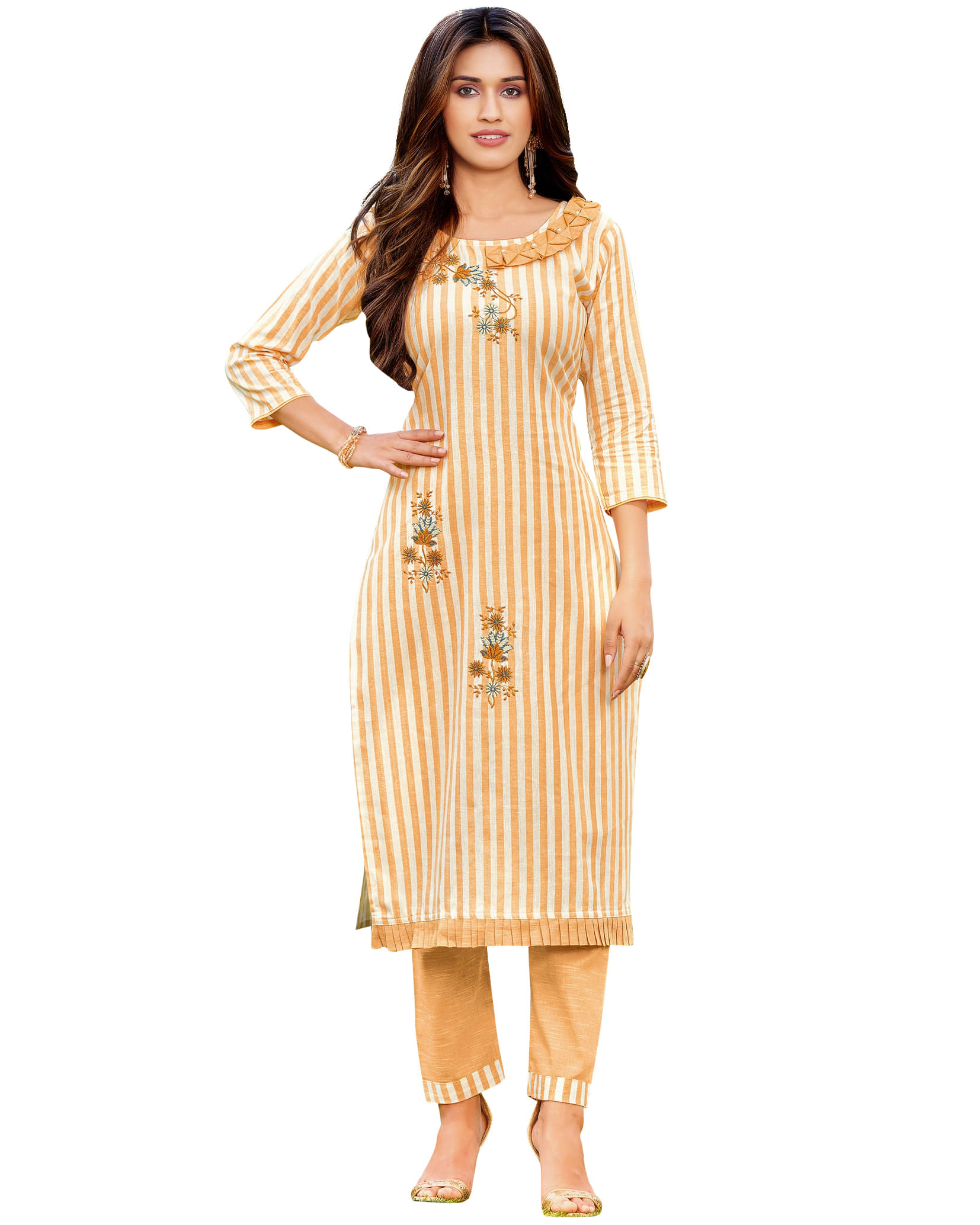 Rajnandini Cotton Striped Kurti With Pants Women's Stitched Salwar Suit - Multicolor ( Pack of 1 )     			Rajnandini Cotton Striped Kurti With Pants Women's Stitched Salwar Suit - Multicolor ( Pack of 1 )