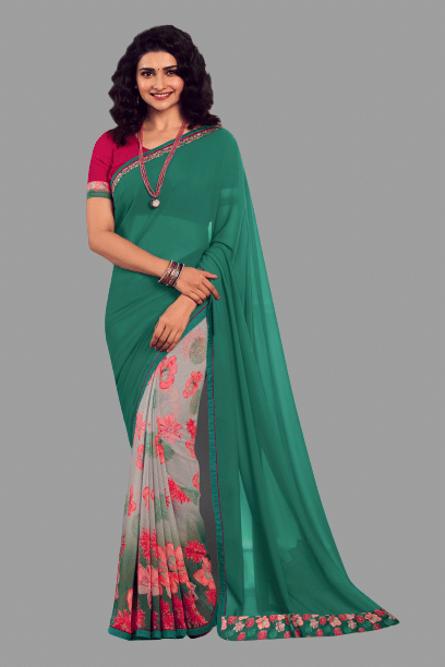 BLEESBURY Georgette Printed Saree With Unstitched Blouse Piece ( Sea Green ) BLEESBURY Georgette Printed Saree With Unstitched Blouse Piece ( Sea Green )