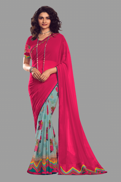    			BLEESBURY Georgette Printed Saree With Unstitched Blouse Piece ( Pink )