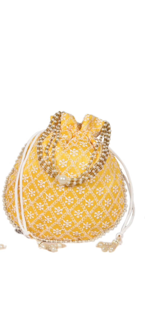     			Sunvika House Yellow Silk Potli