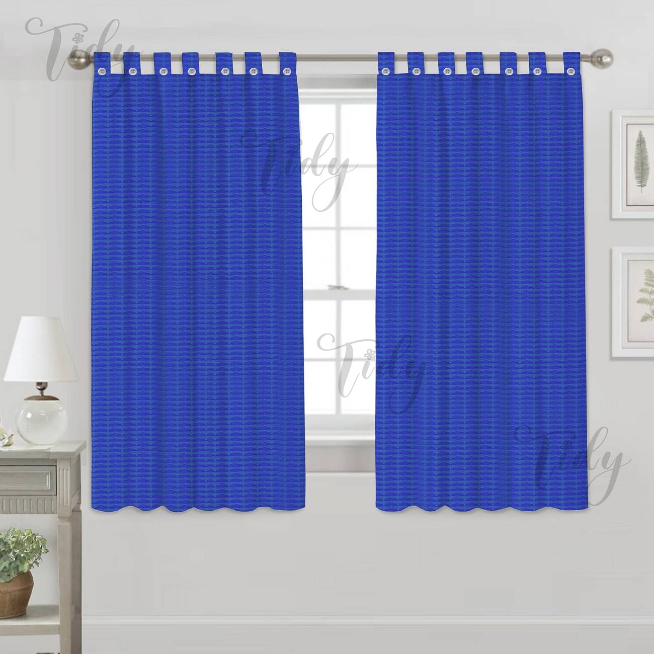 Tidy Horizontal Striped Room Darkening Loop Curtain 5 ft ( Pack of 2 ) - Blue Tidy Horizontal Striped Room Darkening Loop Curtain 5 ft ( Pack of 2 ) - Blue