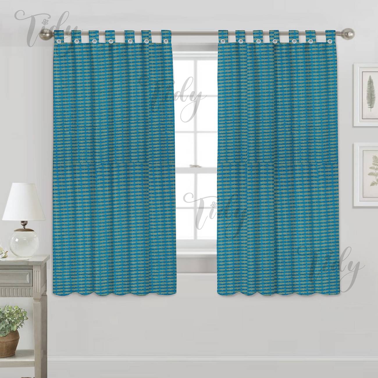Tidy Horizontal Striped Room Darkening Loop Curtain 5 ft ( Pack of 2 ) - Green Tidy Horizontal Striped Room Darkening Loop Curtain 5 ft ( Pack of 2 ) - Green