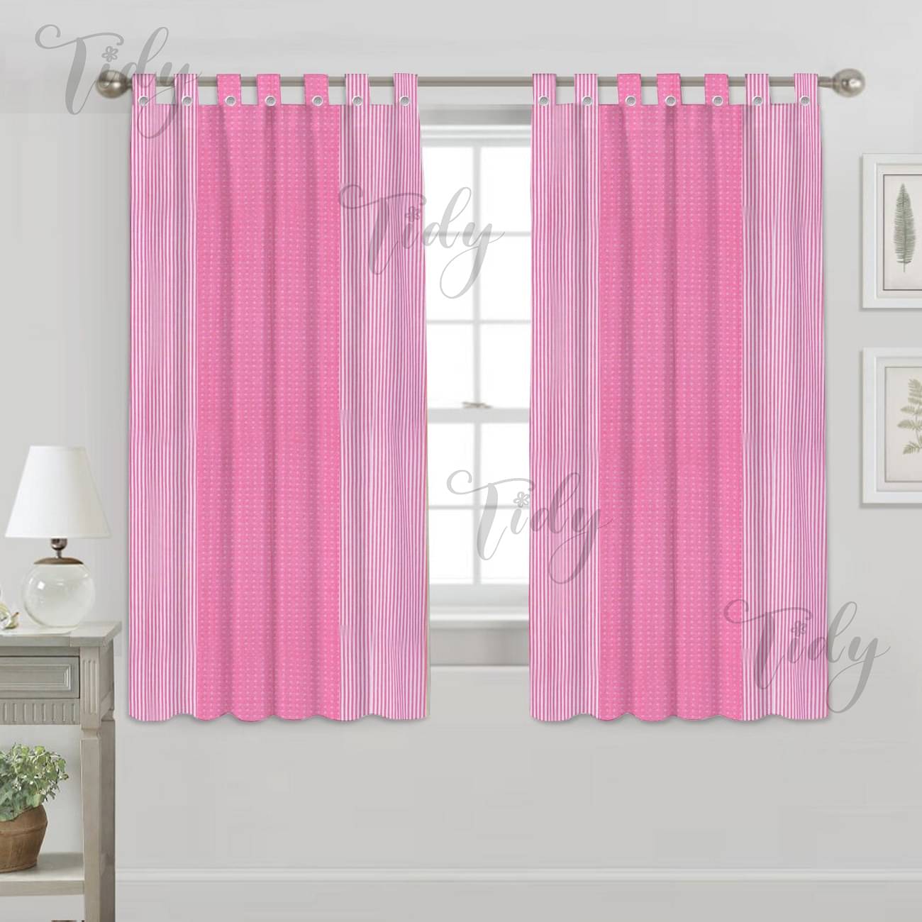 Tidy Vertical Striped Room Darkening Loop Curtain 5 ft ( Pack of 2 ) - Pink Tidy Vertical Striped Room Darkening Loop Curtain 5 ft ( Pack of 2 ) - Pink
