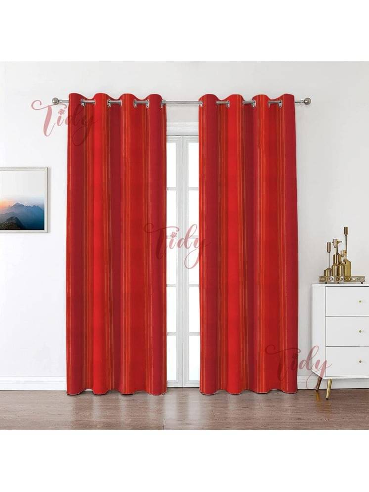     			Tidy Vertical Striped Room Darkening Eyelet Curtain 7 ft ( Pack of 2 ) - Maroon