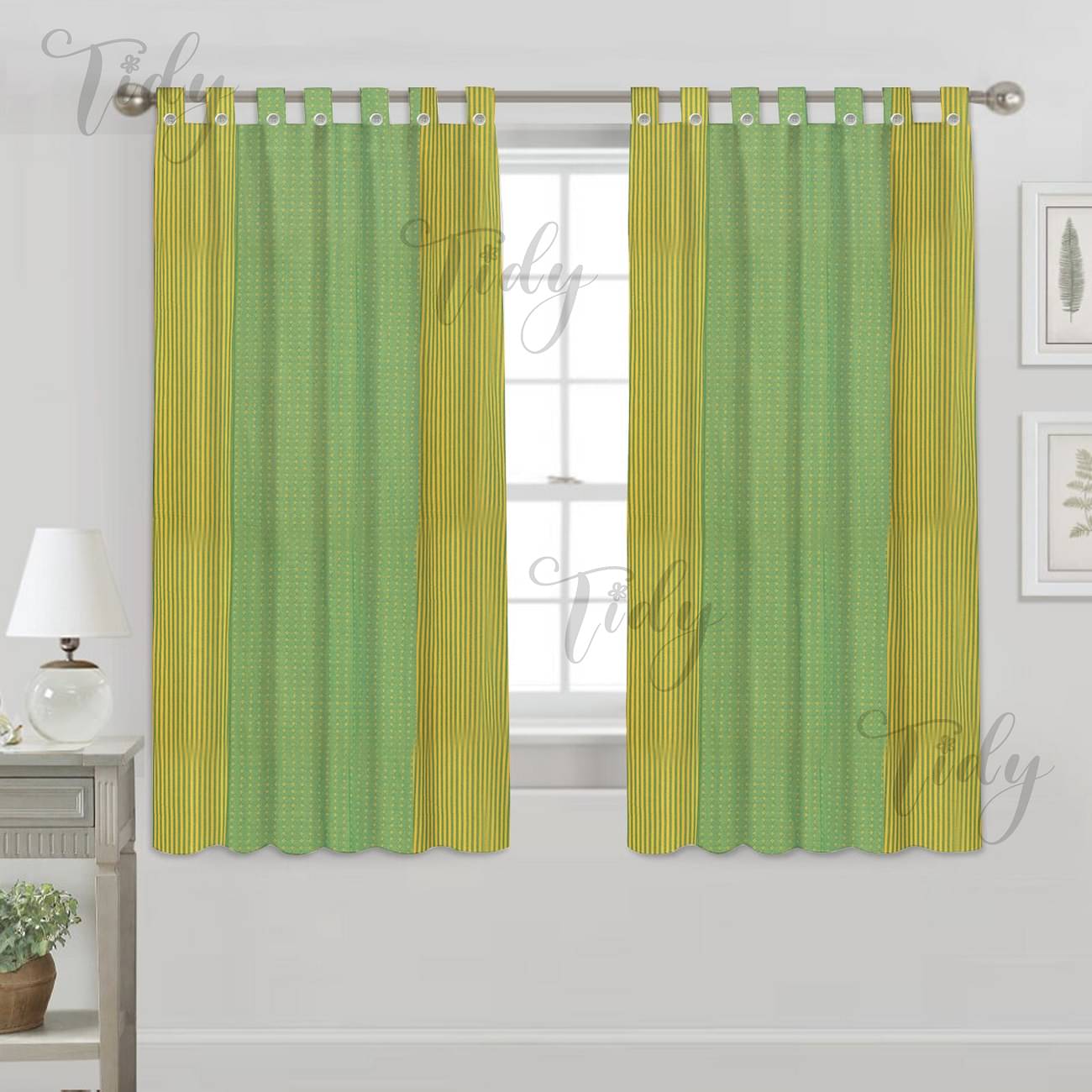 Tidy Vertical Striped Room Darkening Loop Curtain 5 ft ( Pack of 2 ) - Green Tidy Vertical Striped Room Darkening Loop Curtain 5 ft ( Pack of 2 ) - Green