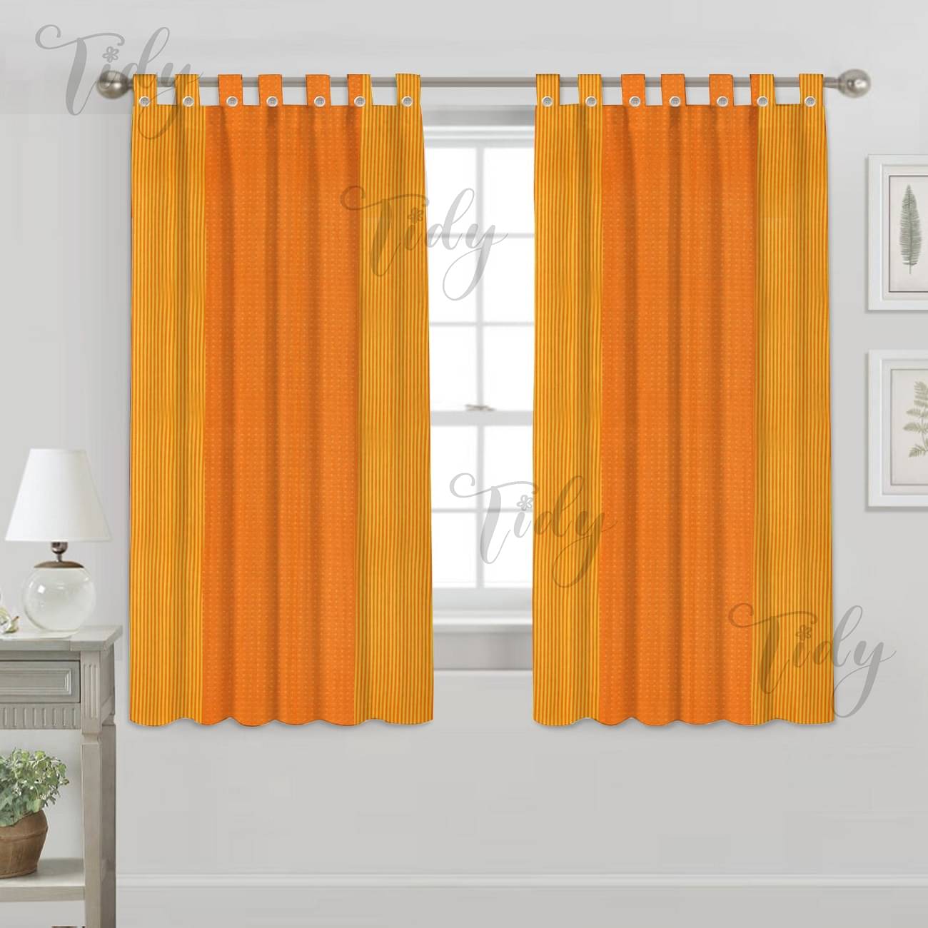     			Tidy Vertical Striped Room Darkening Loop Curtain 5 ft ( Pack of 2 ) - Orange