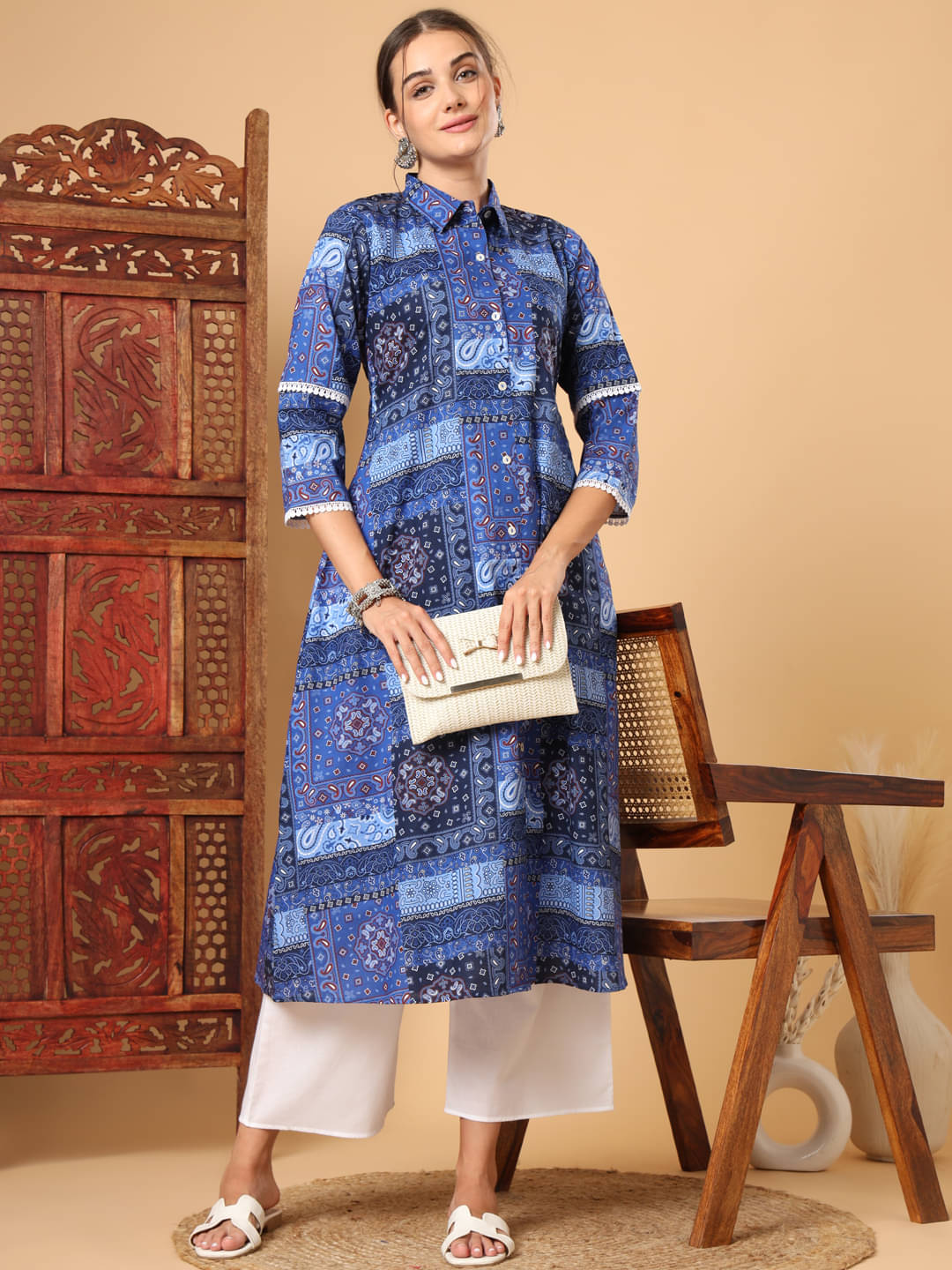     			Tissu Cotton Printed Kurti With Palazzo Women's Stitched Salwar Suit - Blue ( Pack of 1 )