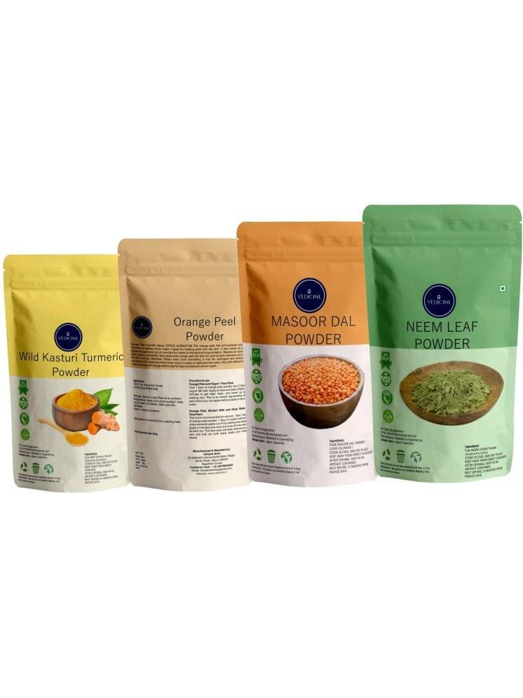 Vedicine Pure Wild Turmeric Orange Peel Masoor dal Neem Leaf Powder for Face (100g each) (Pack of 4) Vedicine Pure Wild Turmeric Orange Peel Masoor dal Neem Leaf Powder for Face (100g each) (Pack of 4)