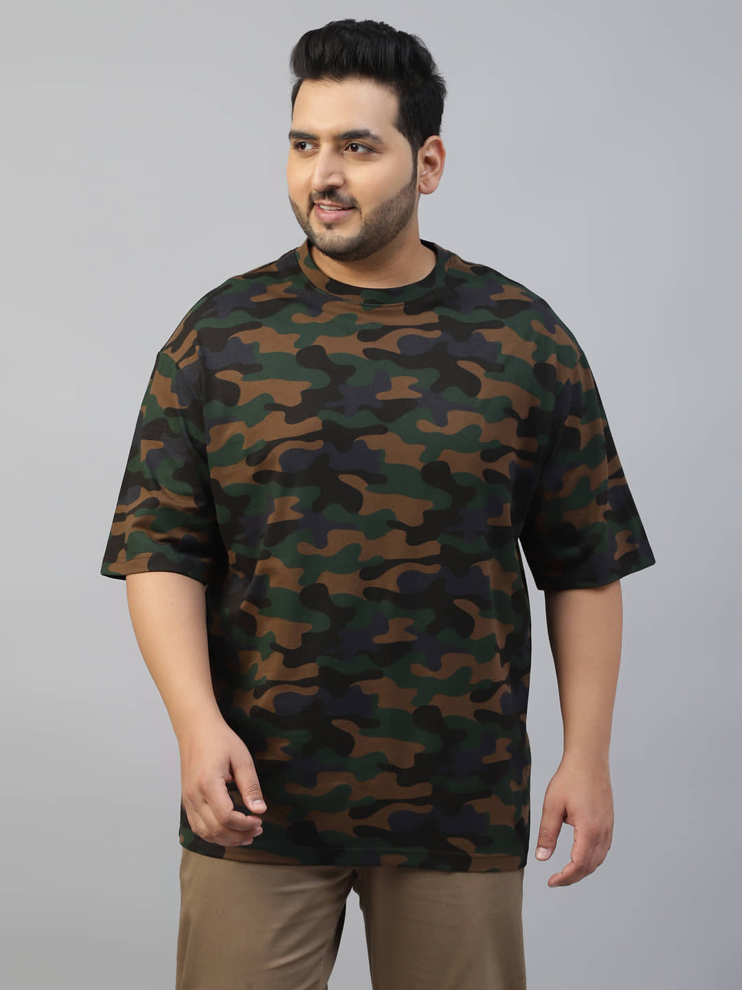 Veirdo Pack of 1 100% Cotton Oversized Fit Men's T-Shirt ( Military Green )