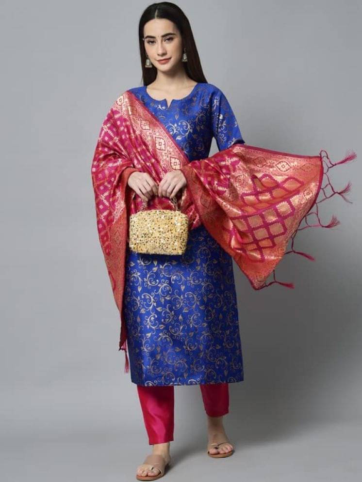 VredeVogel Cotton Silk Embellished Kurti With Pants Women's Stitched Salwar Suit - Blue ( Pack of 1 ) VredeVogel Cotton Silk Embellished Kurti With Pants Women's Stitched Salwar Suit - Blue ( Pack of 1 )