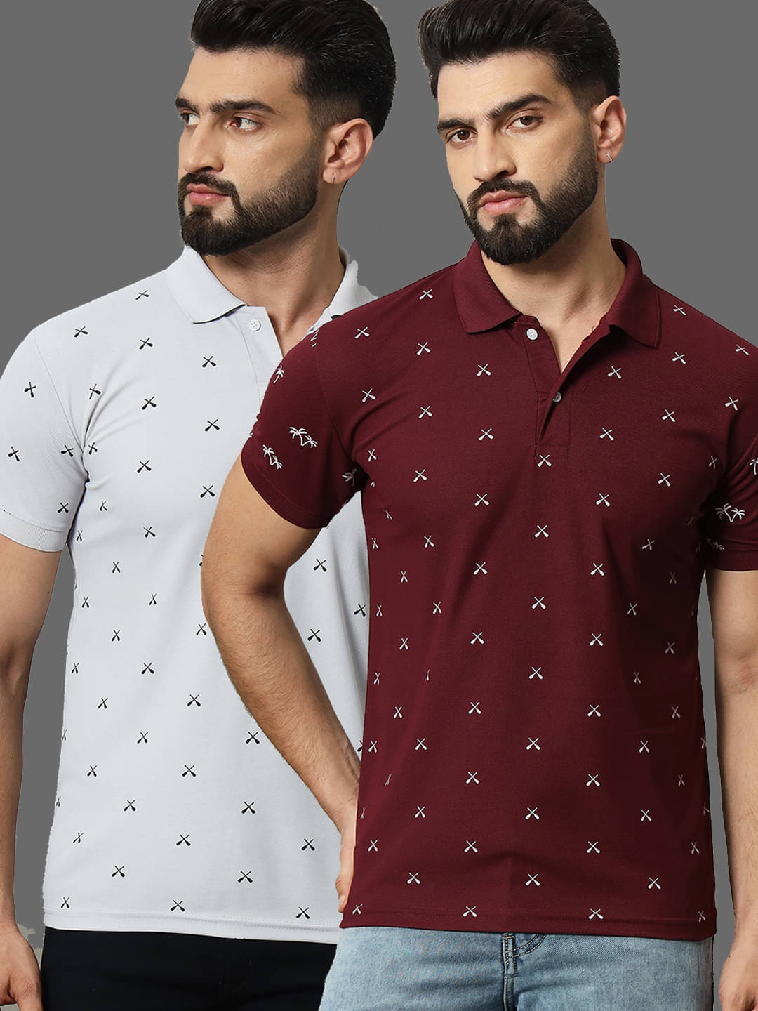 connan Pack of 2 Cotton Blend Regular Fit Printed Half Sleeves Men's Polo T Shirt ( Grey )     			connan Pack of 2 Cotton Blend Regular Fit Printed Half Sleeves Men's Polo T Shirt ( Grey )