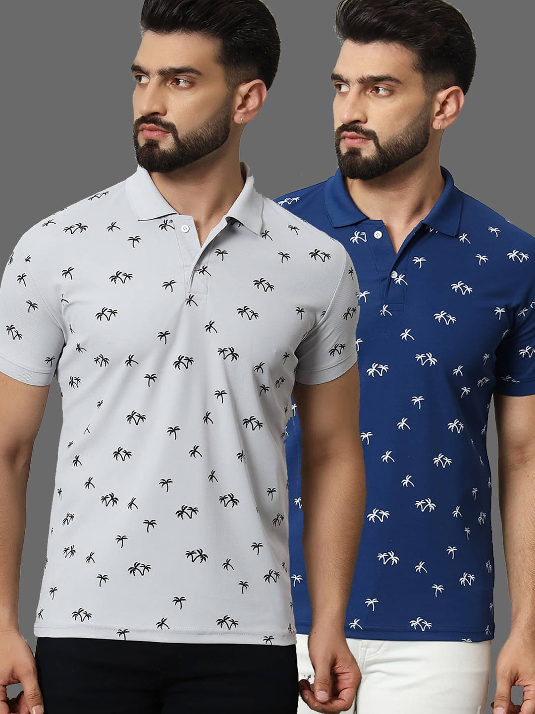 connan Pack of 2 Cotton Blend Regular Fit Printed Half Sleeves Men's Polo T Shirt ( Grey ) connan Pack of 2 Cotton Blend Regular Fit Printed Half Sleeves Men's Polo T Shirt ( Grey )