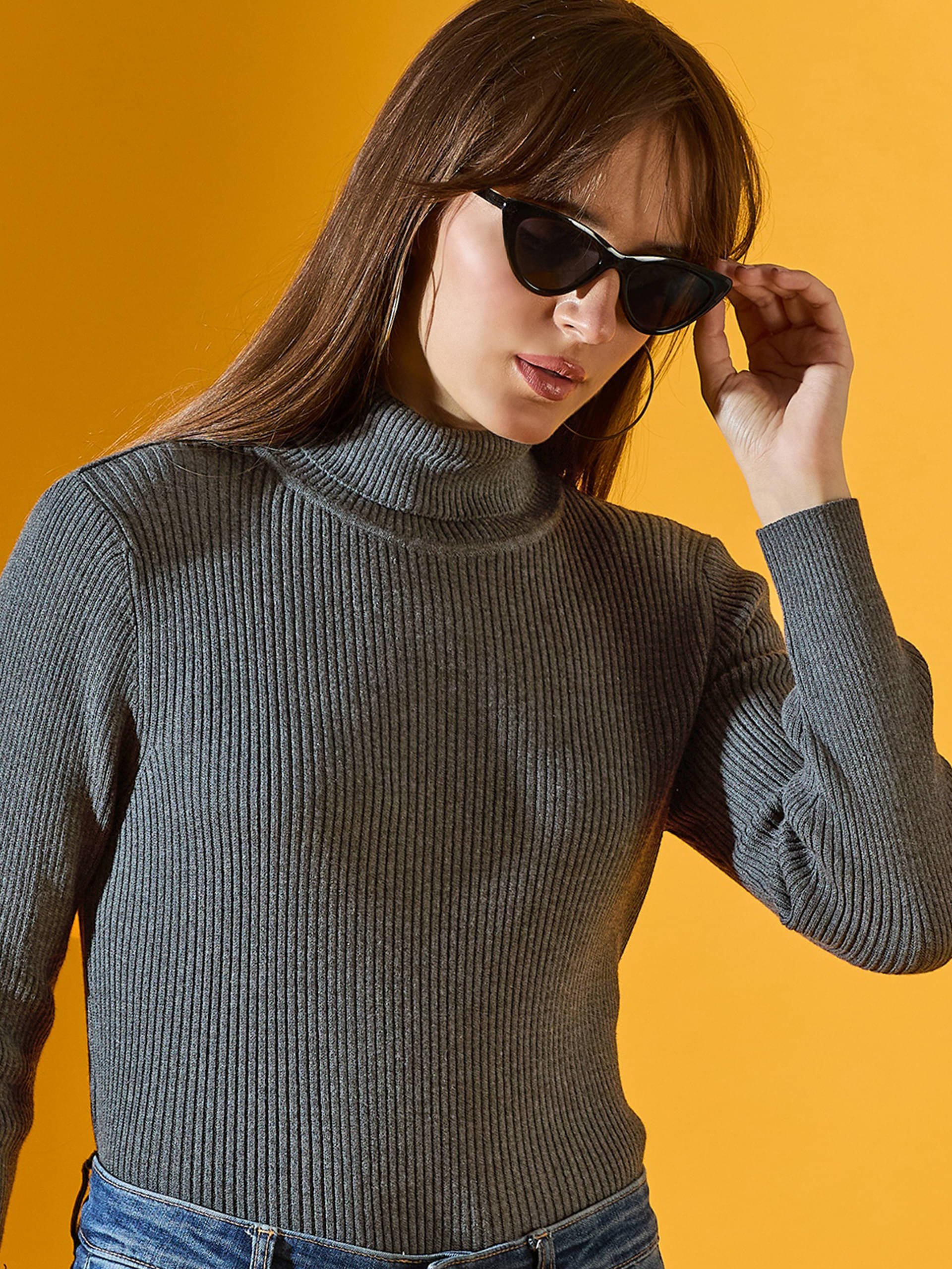     			98 Degree North Cotton High Neck Women's Pullovers - Grey (Pack of 1)