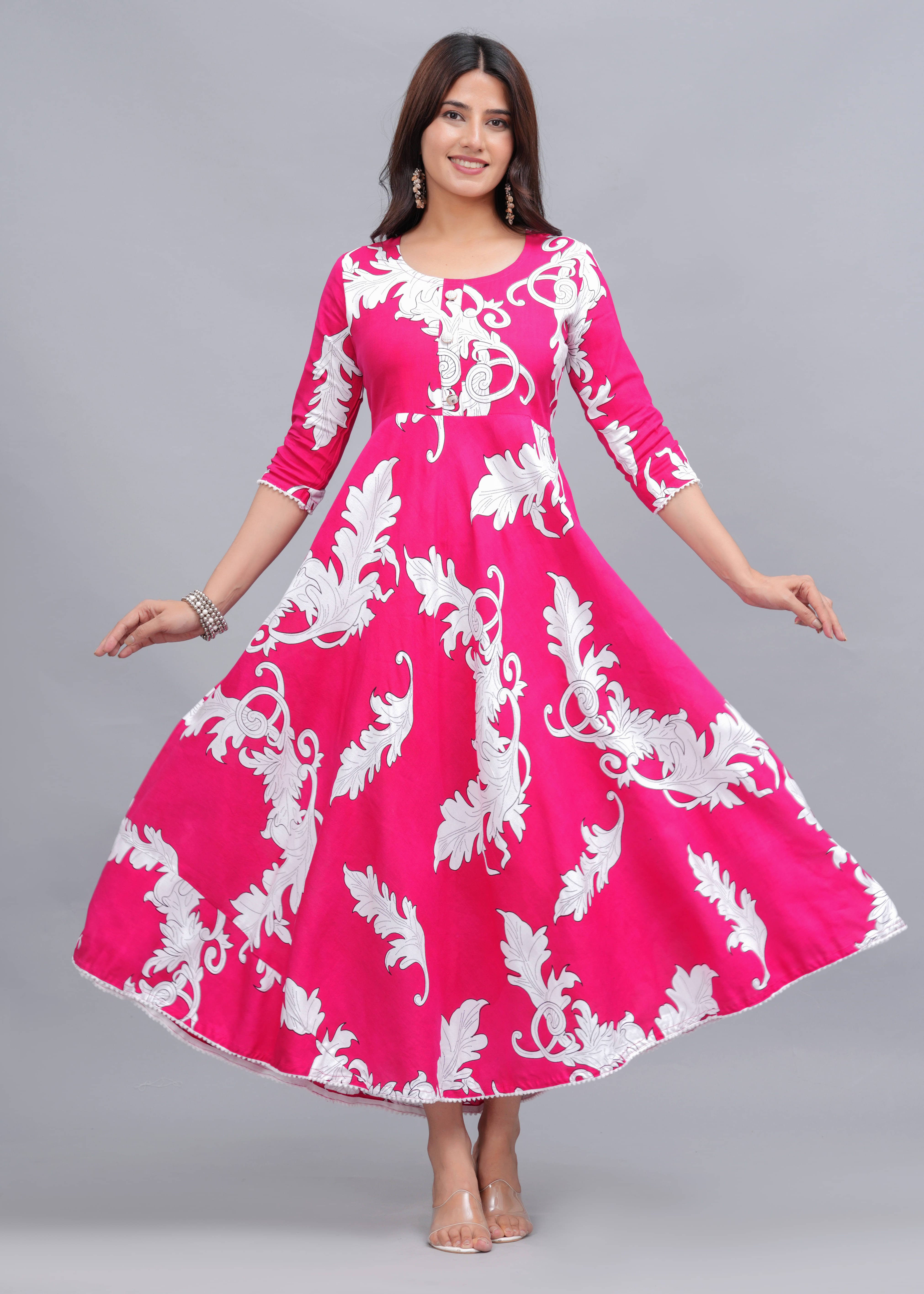 ANNEIV Rayon Printed Anarkali Women's Kurti - Pink ( Pack of 1 )     			ANNEIV Rayon Printed Anarkali Women's Kurti - Pink ( Pack of 1 )