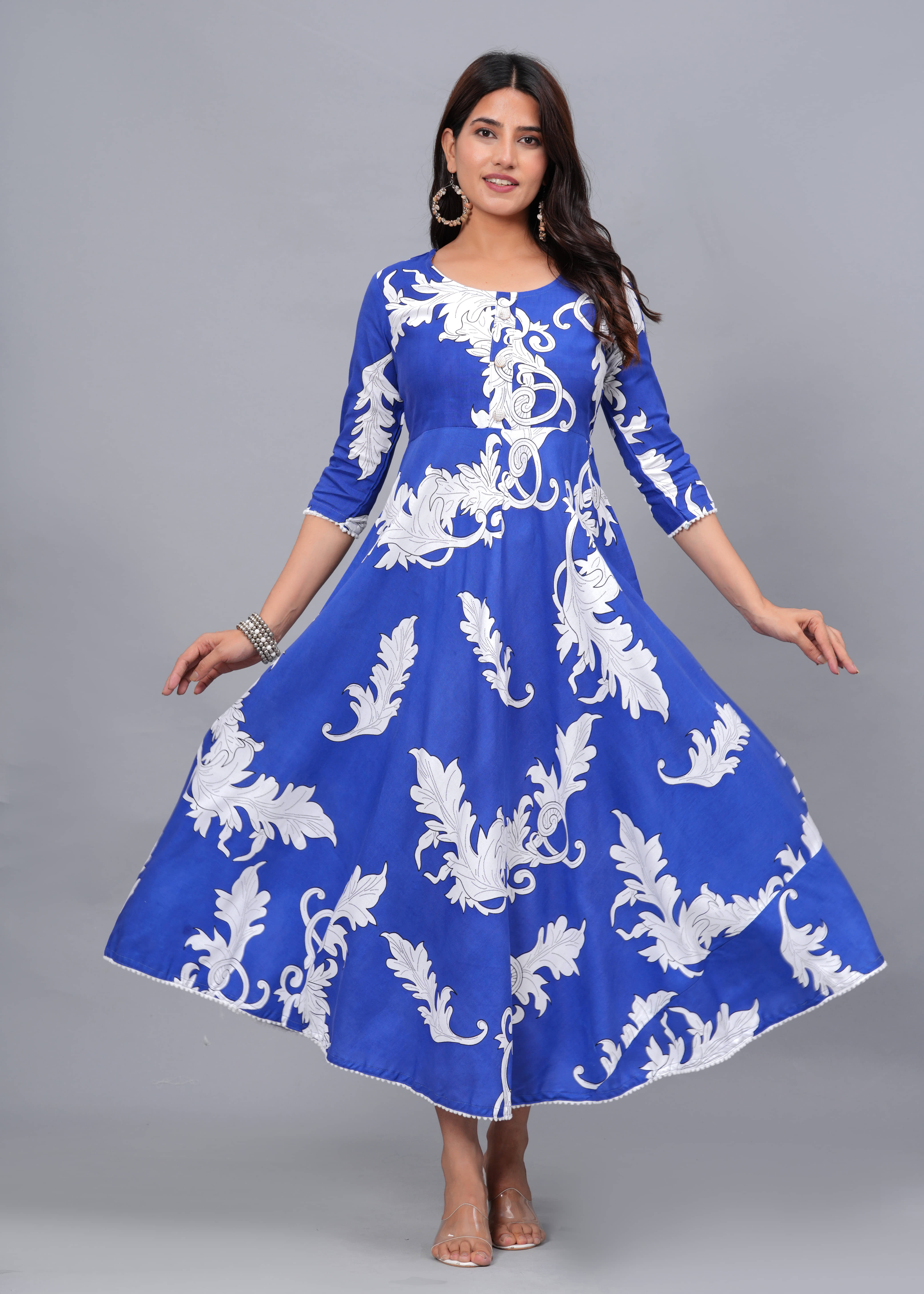 ANNEIV Rayon Printed Anarkali Women's Kurti - Blue ( Pack of 1 ) - Kurtis, Tunics | Buy online on ZillyBuy