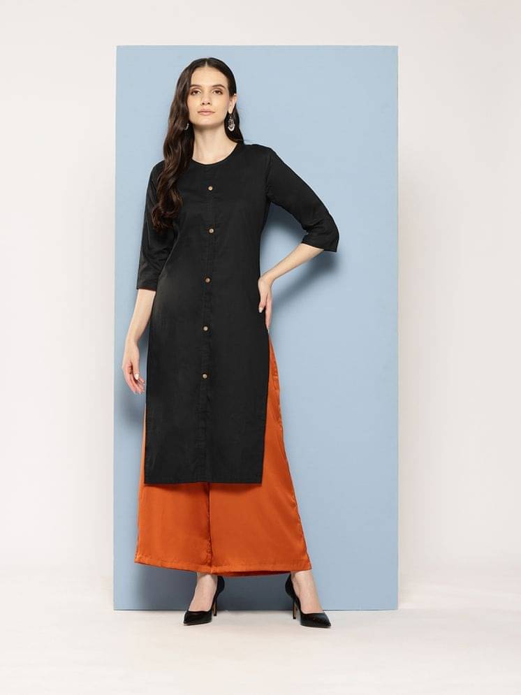 Aarika Rayon Solid Front Slit Women's Kurti - Black ( Pack of 1 ) Aarika Rayon Solid Front Slit Women's Kurti - Black ( Pack of 1 )