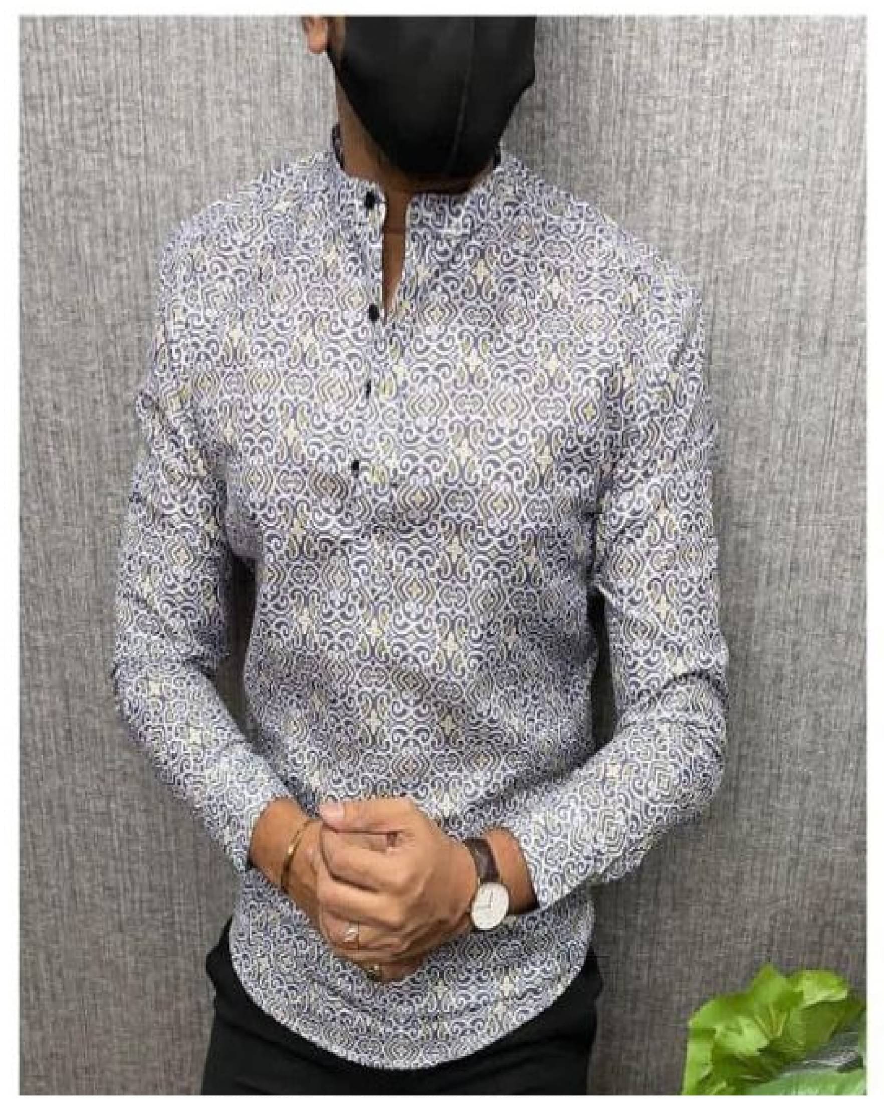     			BOUGHT FIRST Light Grey Cotton Blend Men's Shirt Style Kurta ( Pack of 1 )