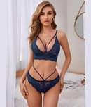 COMFY ATTIRE Lace Women's Bra & Panty Set ( Navy Blue )